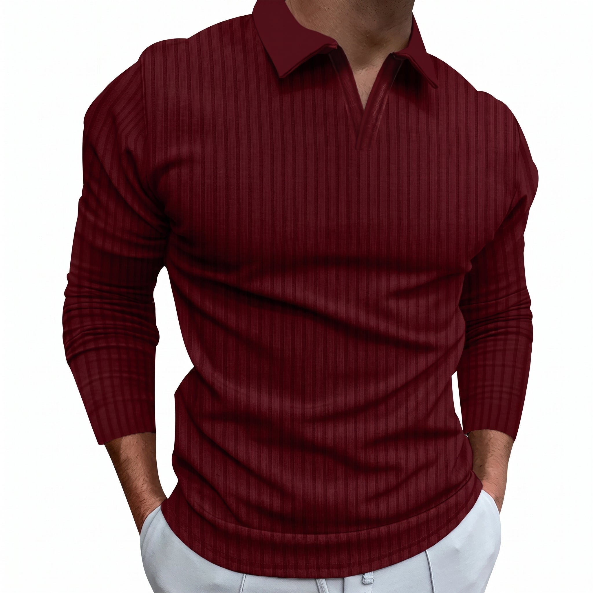 Arthur - Men's Relaxed Fit Ribbed Open Collar Polo Shirt - Polos - Red - Parker&Brooks
