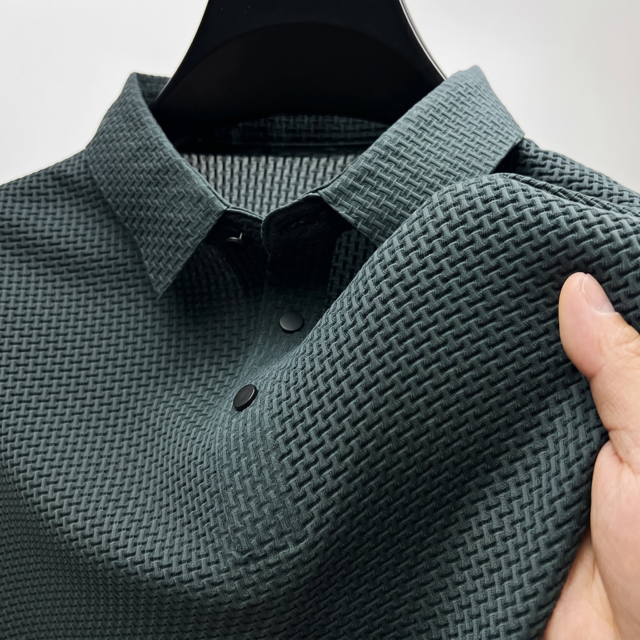 Arthur - Men's Short Sleeve Textured Polo Shirt - Shirts - Green - Parker&Brooks