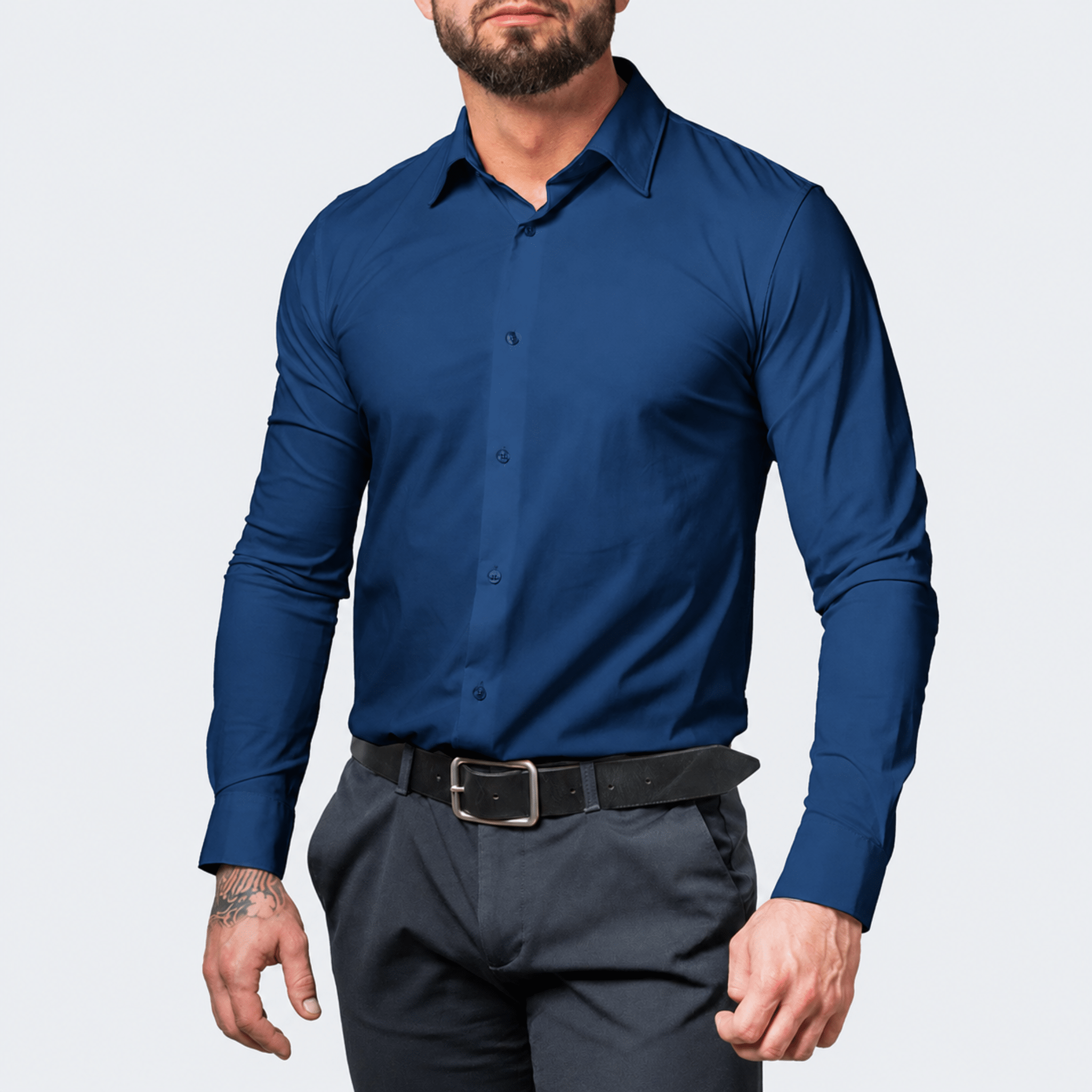 Arthur - Men's Slim Fit Long Sleeve Collar Shirt - Dress Shirt - Navy Blue - Parker&Brooks