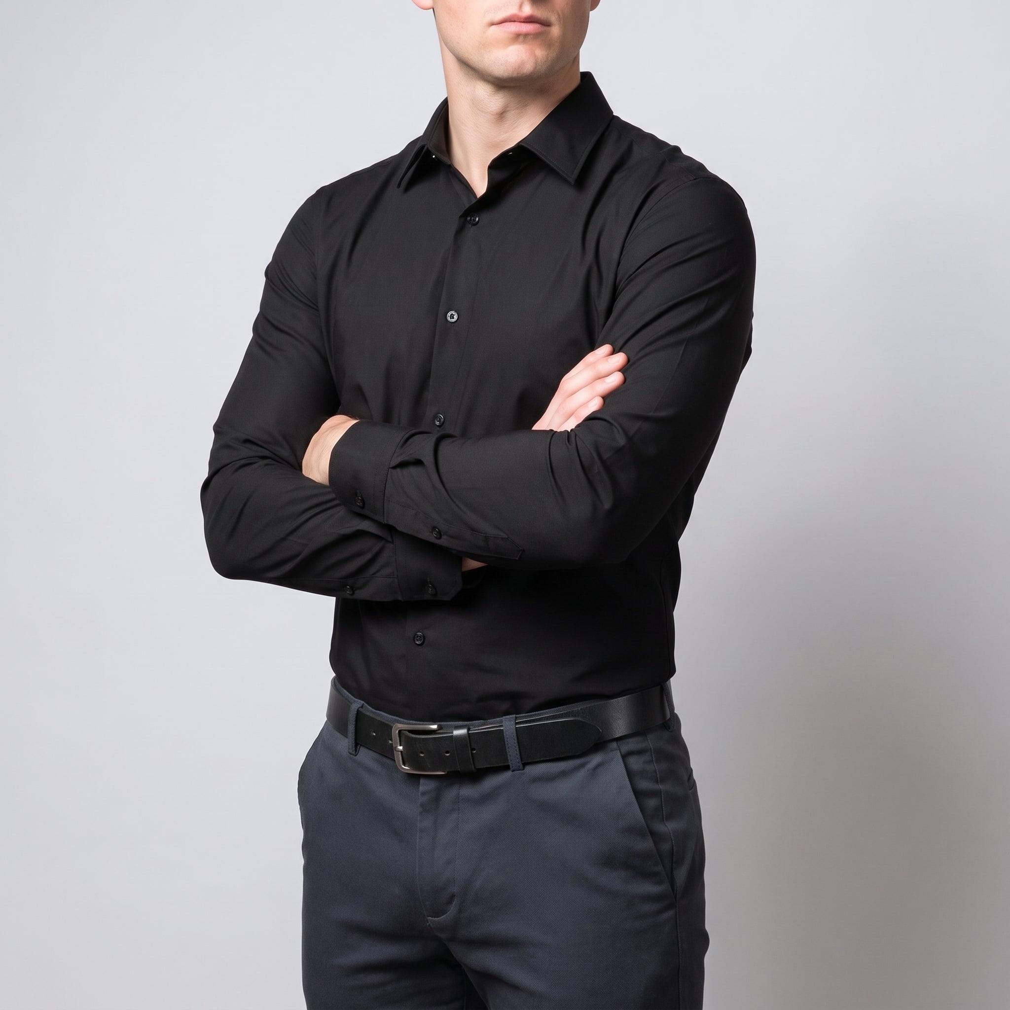 Arthur - Men's Slim Fit Long Sleeve Collar Shirt - Dress Shirt - Black - Parker&Brooks