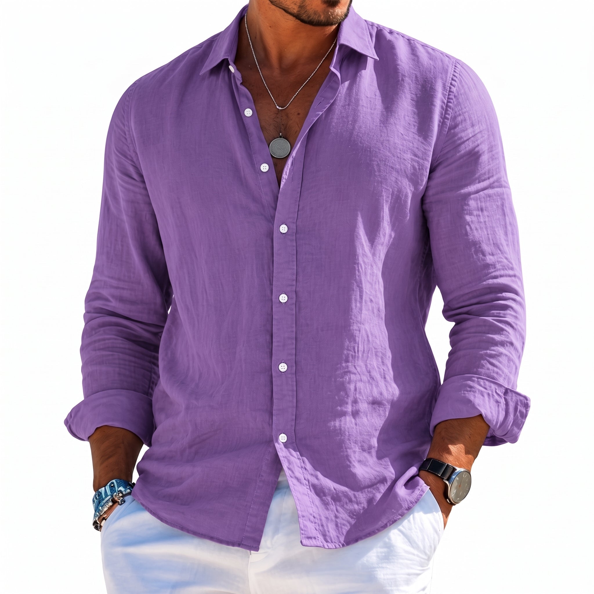 Arthur – Men's Summer Button-Down Long Sleeve Shirt - Shirts - Purple - Parker&Brooks