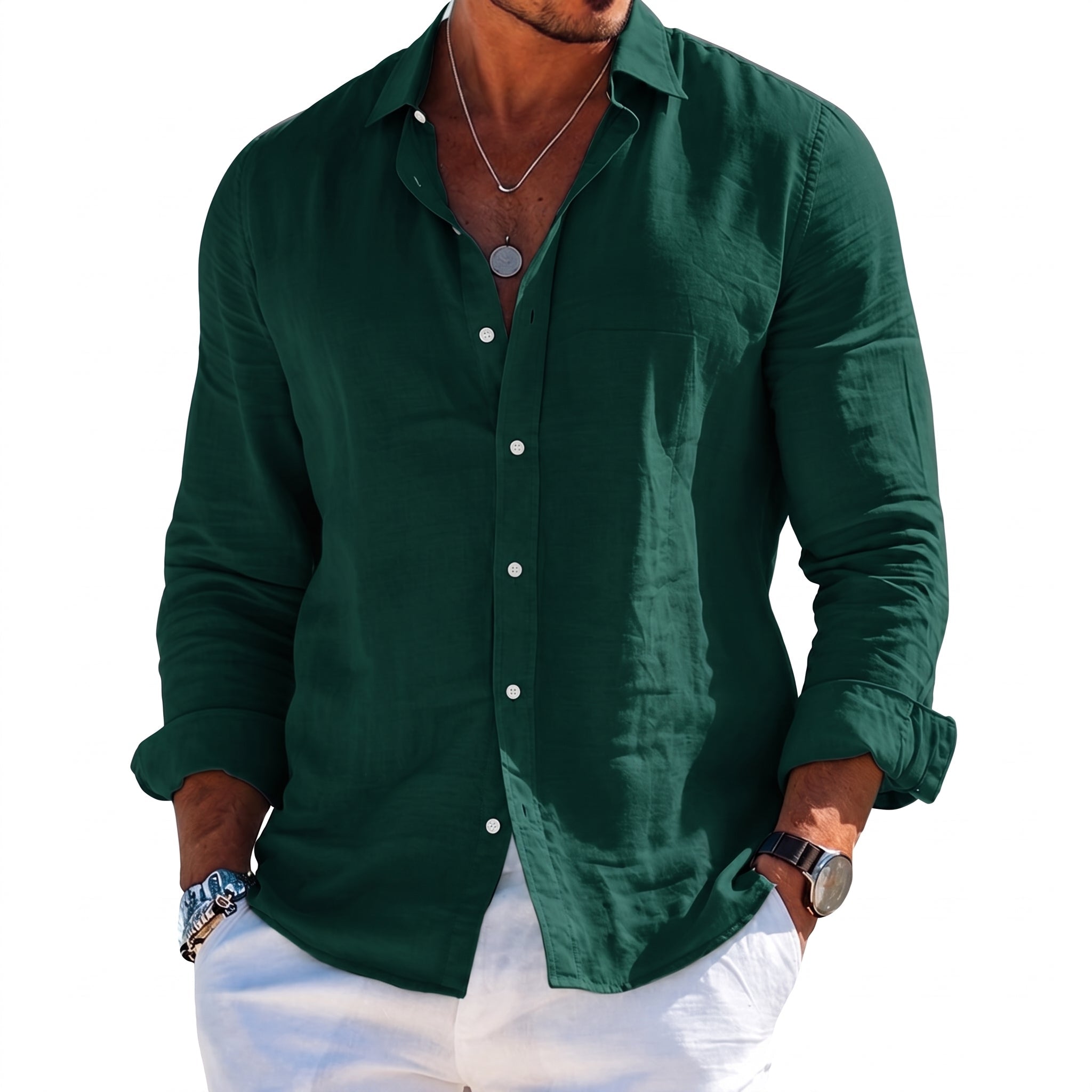 Arthur – Men's Summer Button-Down Long Sleeve Shirt - Shirts - Green - Parker&Brooks