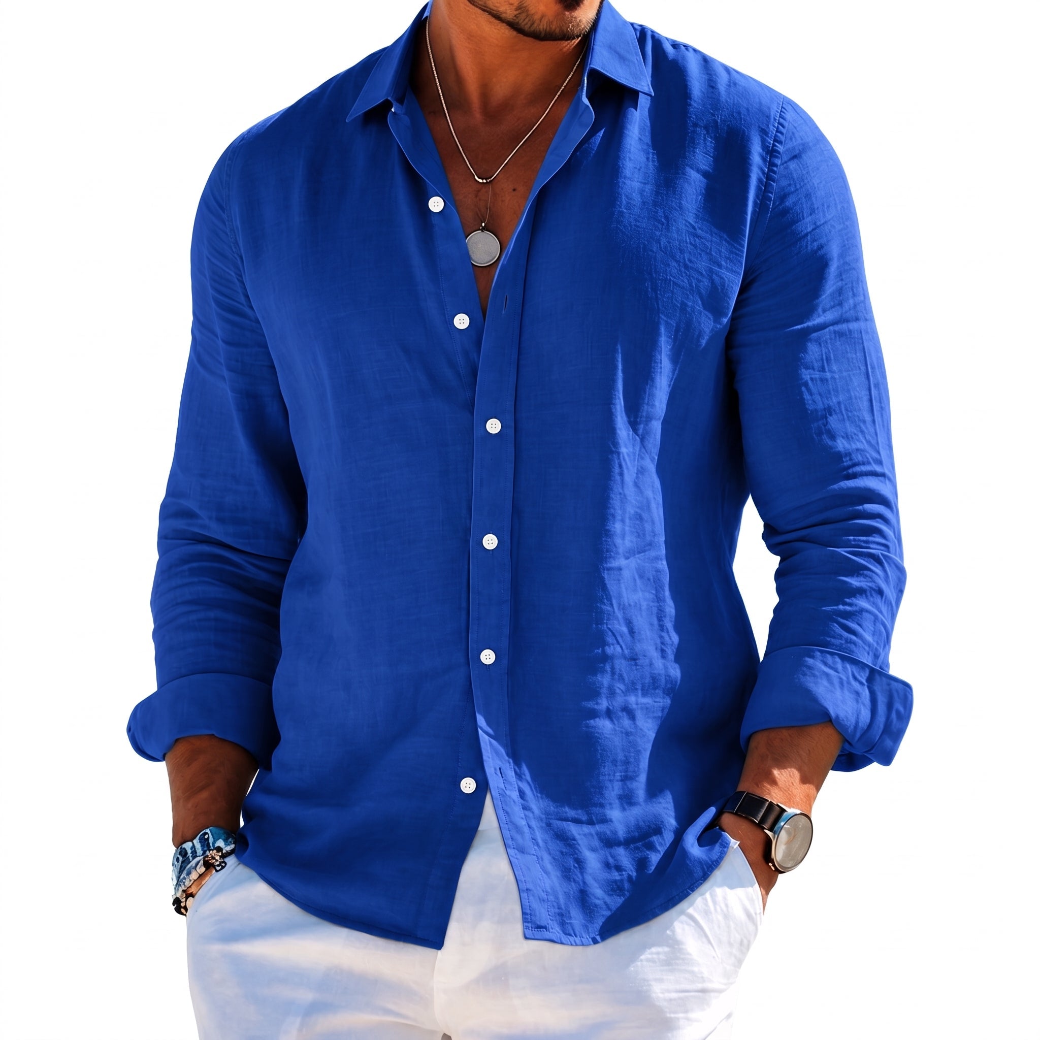 Arthur – Men's Summer Button-Down Long Sleeve Shirt - Shirts - Blue - Parker&Brooks