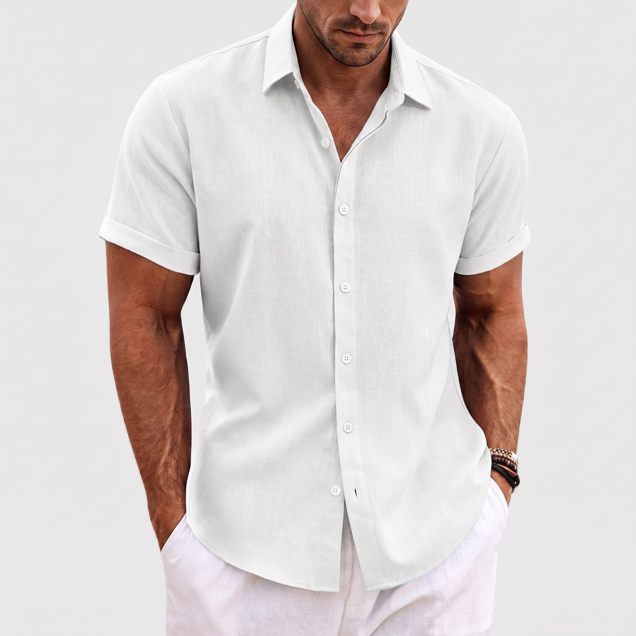Arthur – Men's Summer Concealed Placket Short Sleeve Shirt - Shirts - White - Parker&Brooks