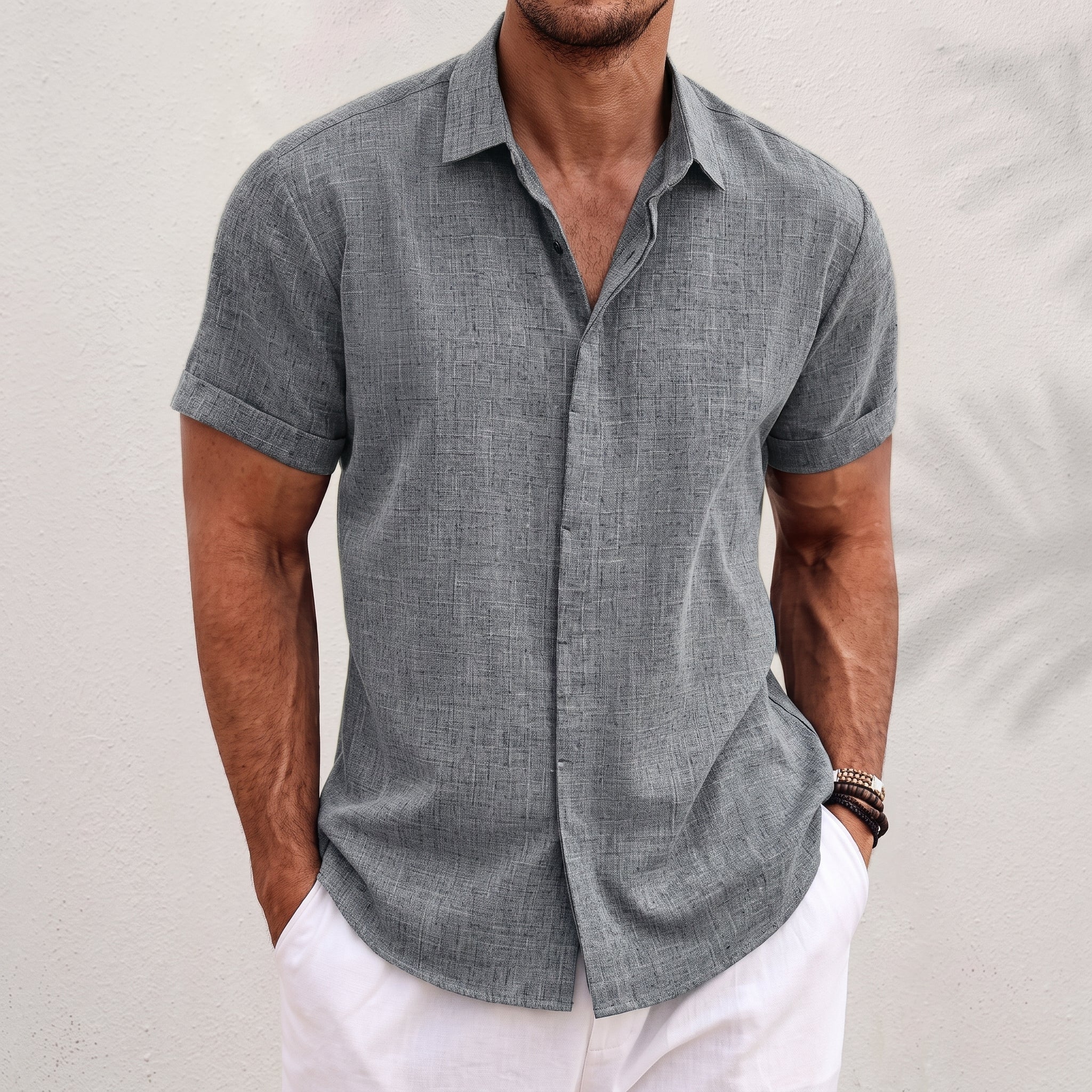 Arthur – Men's Summer Concealed Placket Short Sleeve Shirt - Shirts - Gray - Parker&Brooks