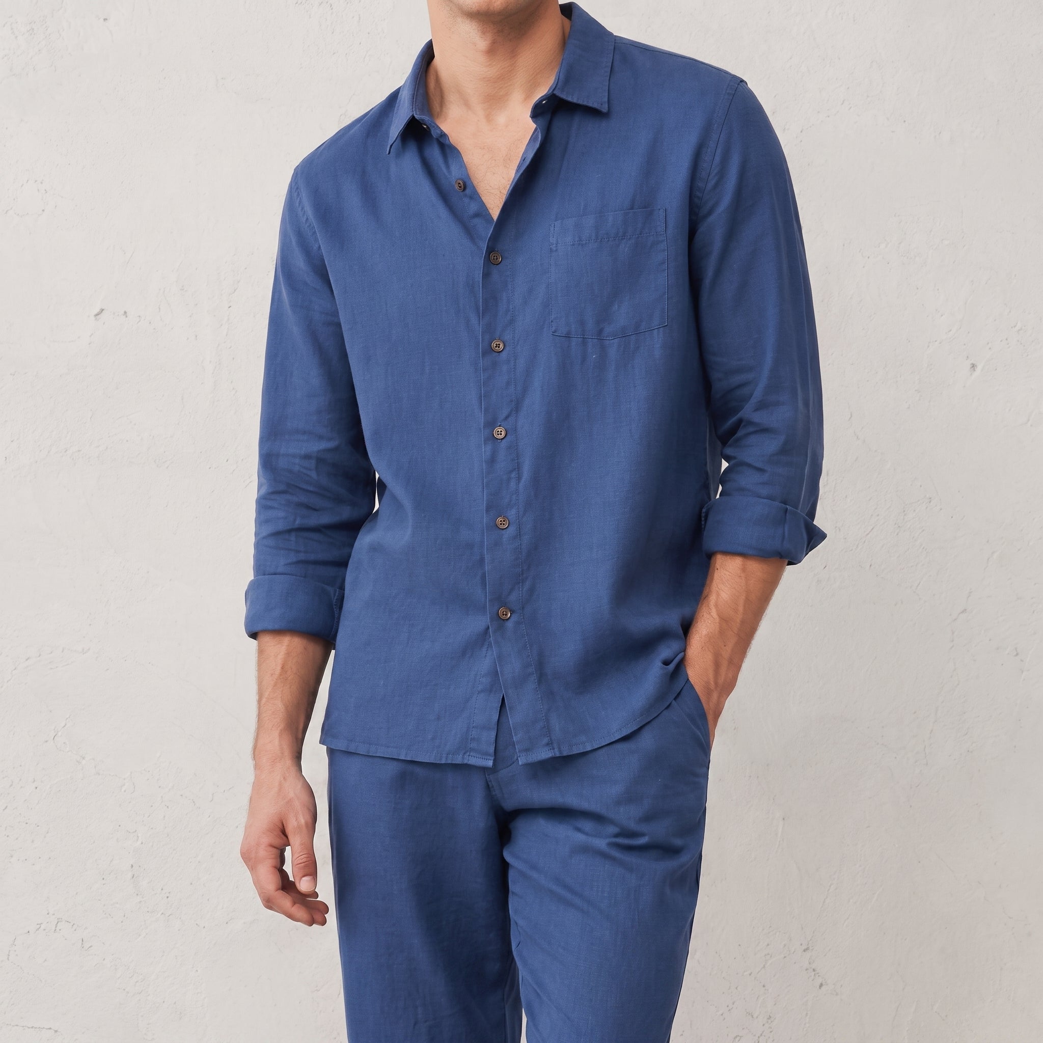 Arthur - Men's Summer Point Collar Long Sleeve Shirt - Shirts - Blue - Parker&Brooks