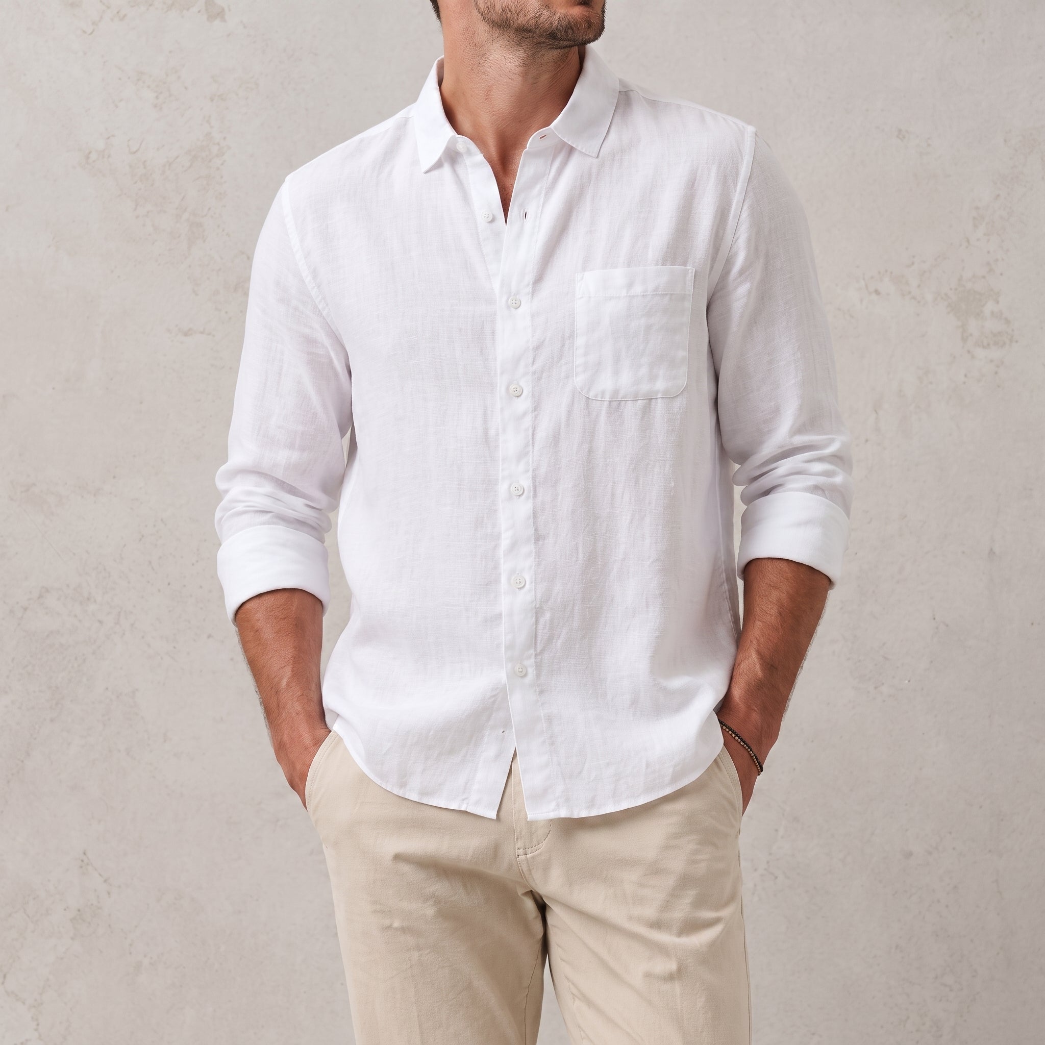 Arthur - Men's Summer Point Collar Long Sleeve Shirt - Shirts - White - Parker&Brooks
