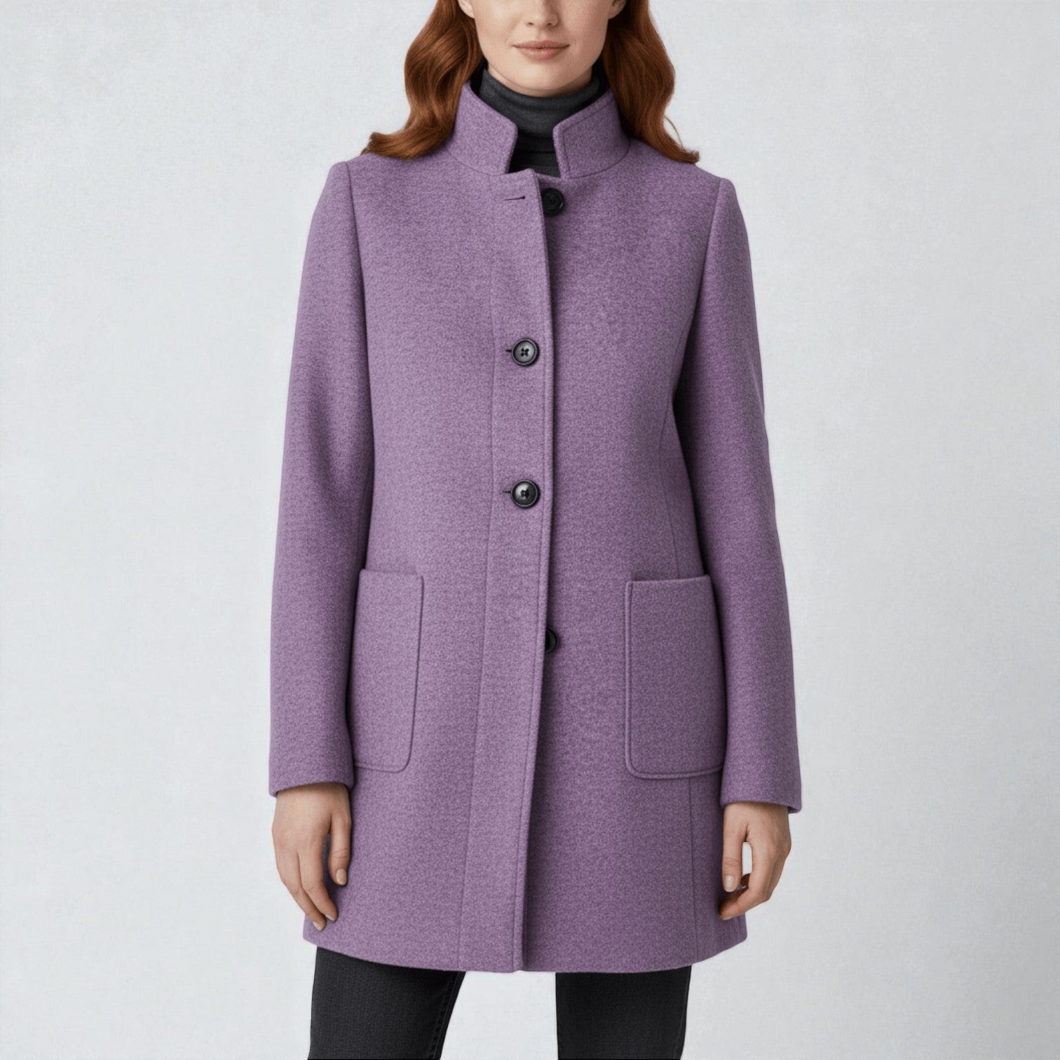 Elara – Women's Coat with Stand Collar and Pockets