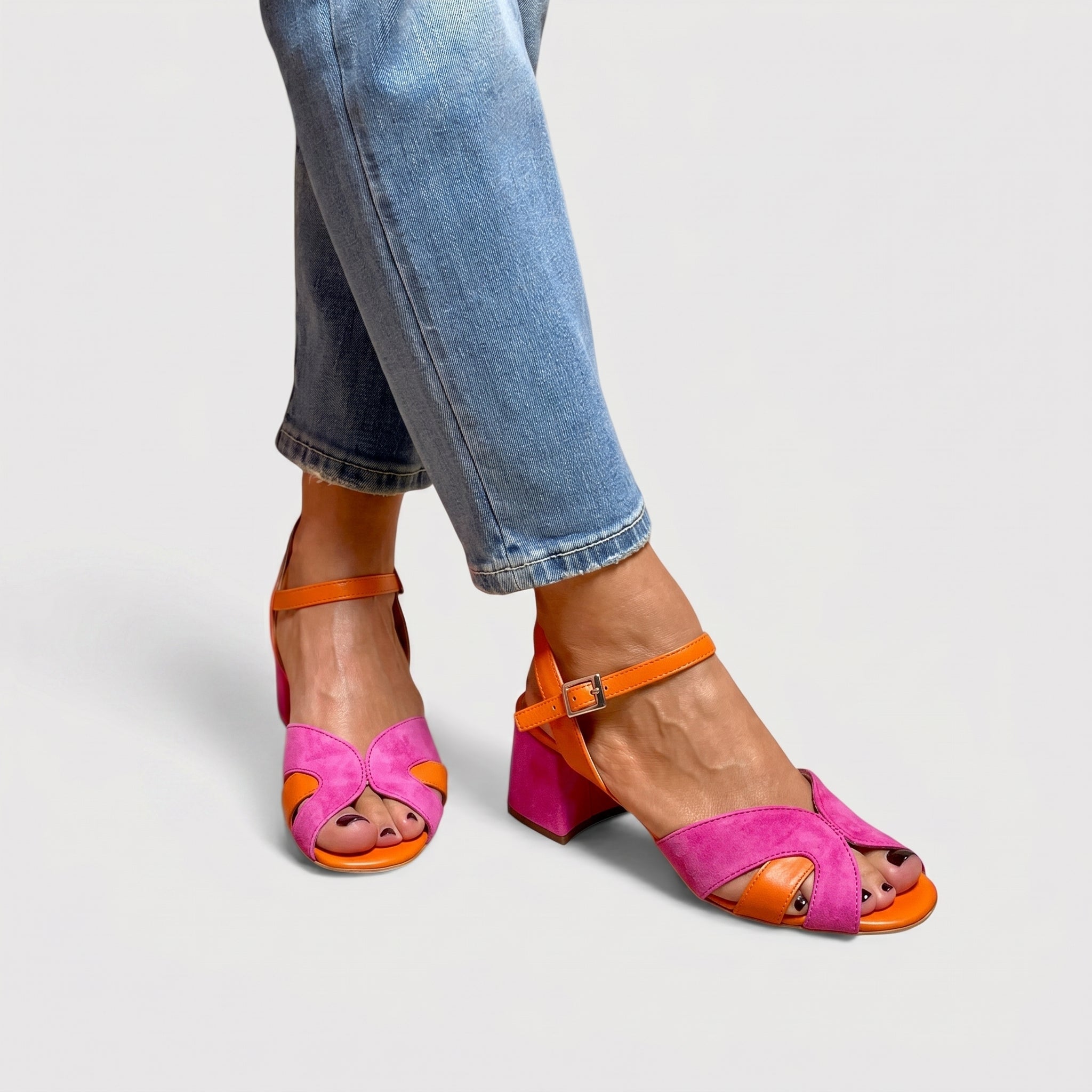 Astrid - Women's Block Heel Open Toe Sandals with Ankle Strap - Sandals - Pink - Parker&Brooks