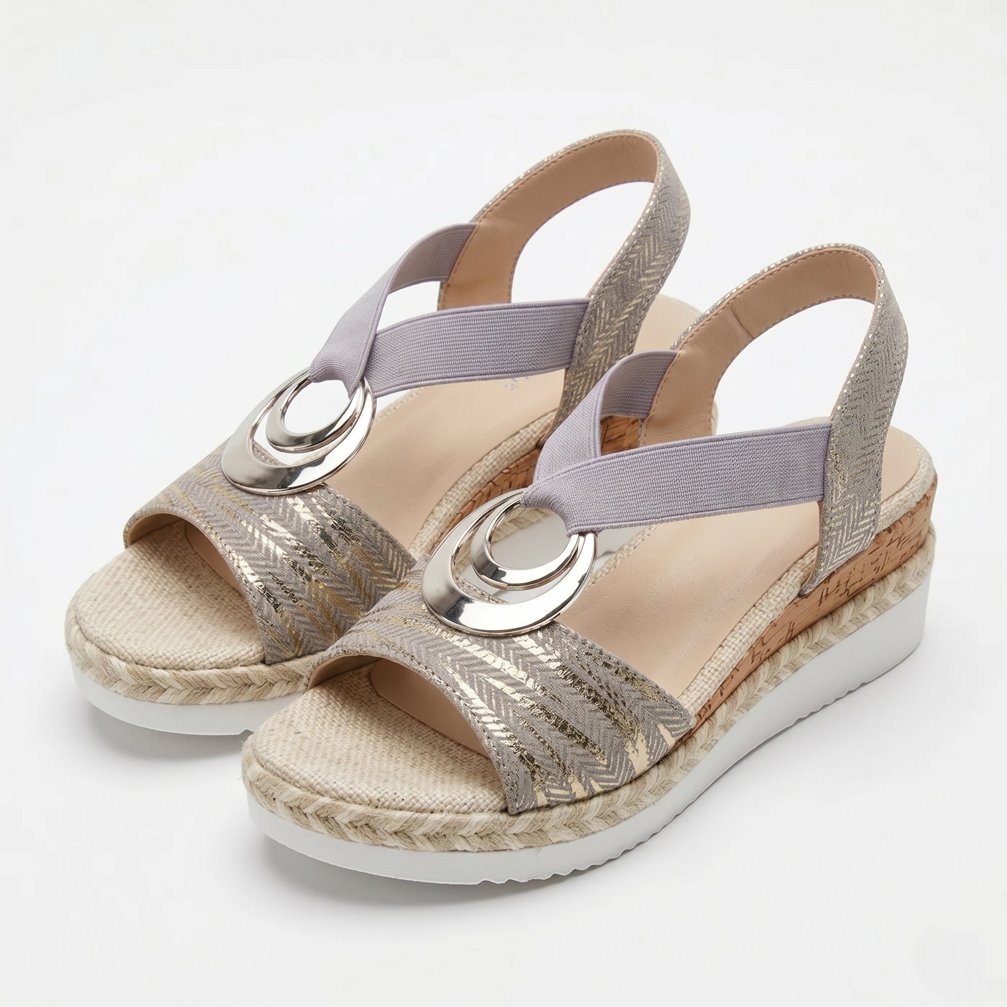 Ava - Women's Cross Strap Wedge Sandals - Sandals - Gray - Parker&Brooks