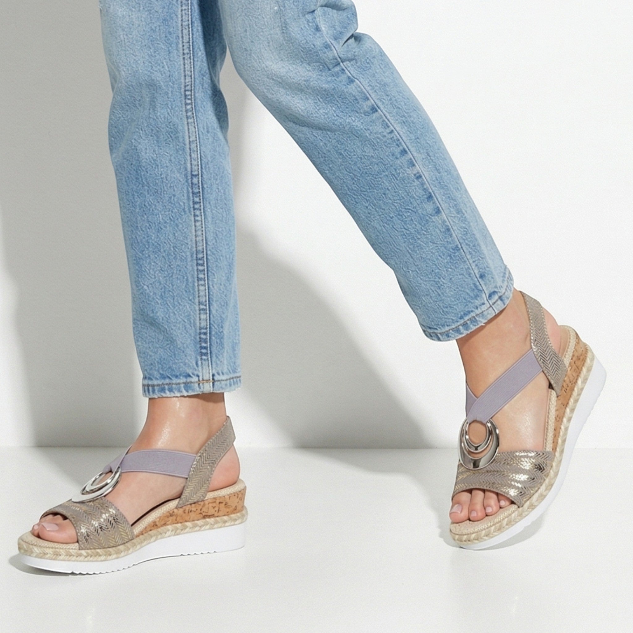 Ava - Women's Cross Strap Wedge Sandals - Sandals - Gray - Parker&Brooks