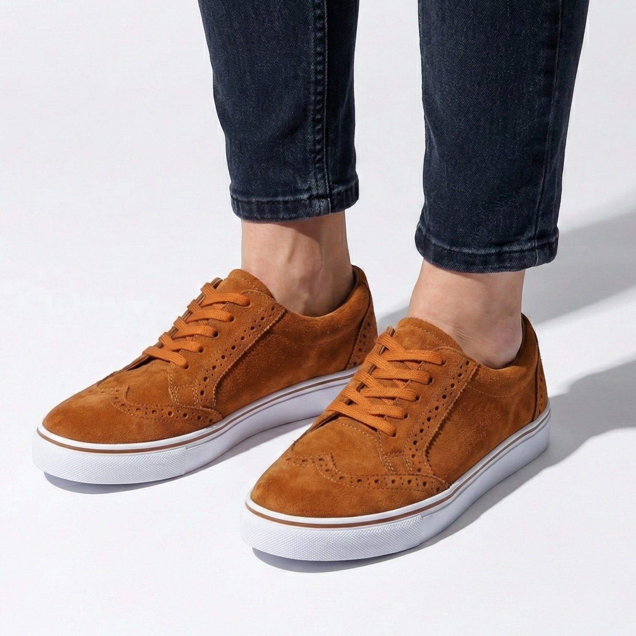 Ava - Women's Lace - Up Sneaker with Brogue Detail - Shoes - Brown - Parker&Brooks