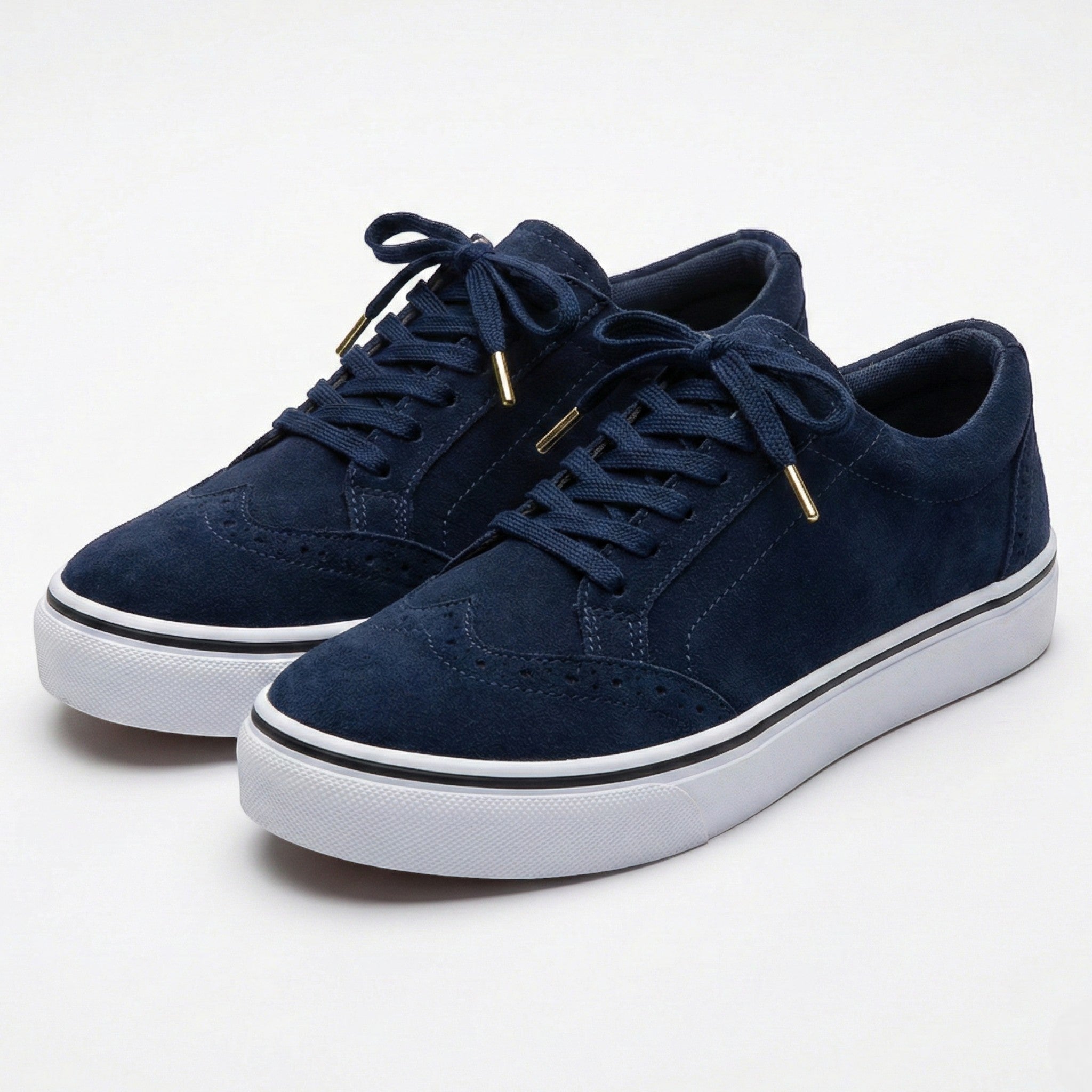 Ava - Women's Lace - Up Sneaker with Brogue Detail - Shoes - Blue - Parker&Brooks