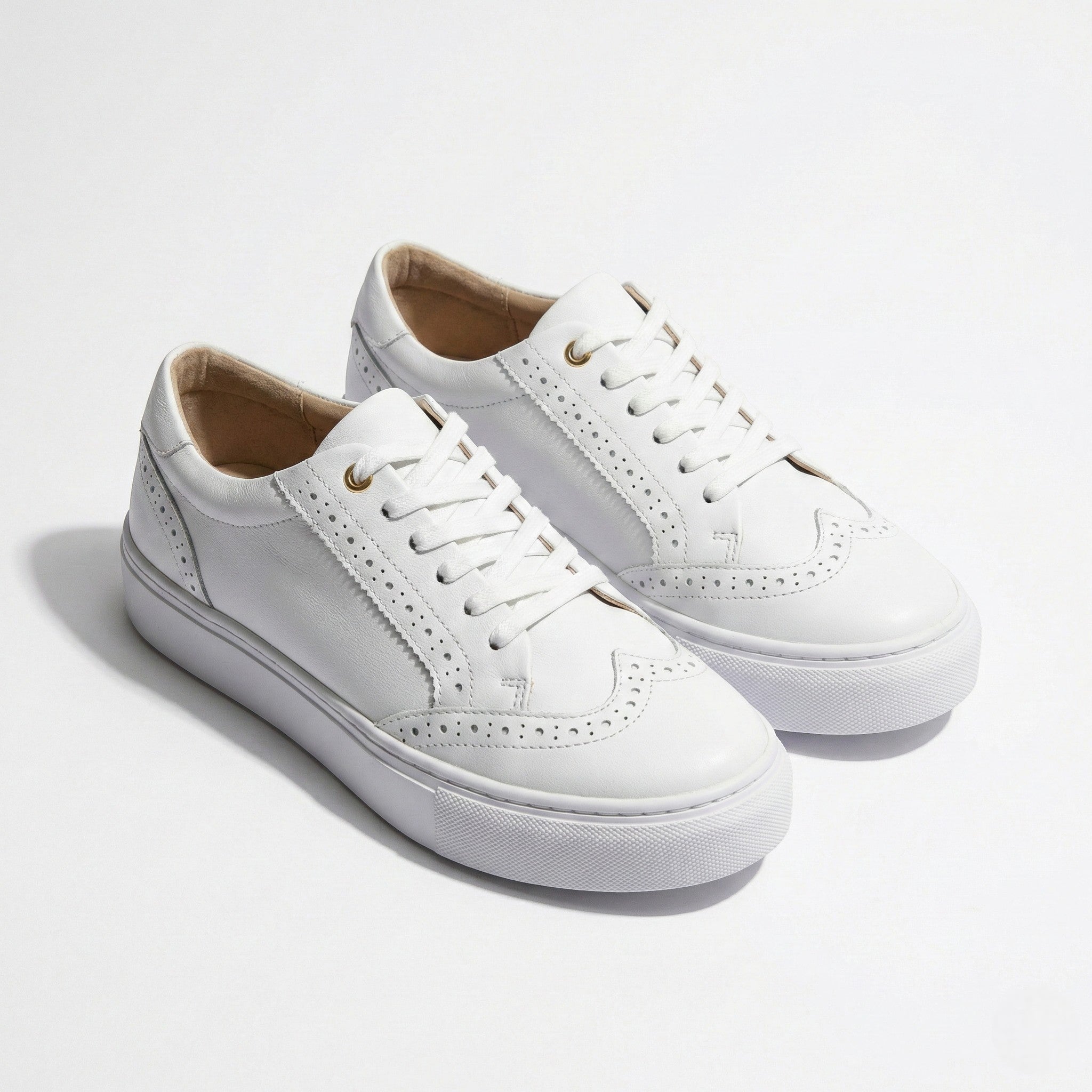 Ava - Women's Lace - Up Sneaker with Brogue Detail - Shoes - White - Parker&Brooks
