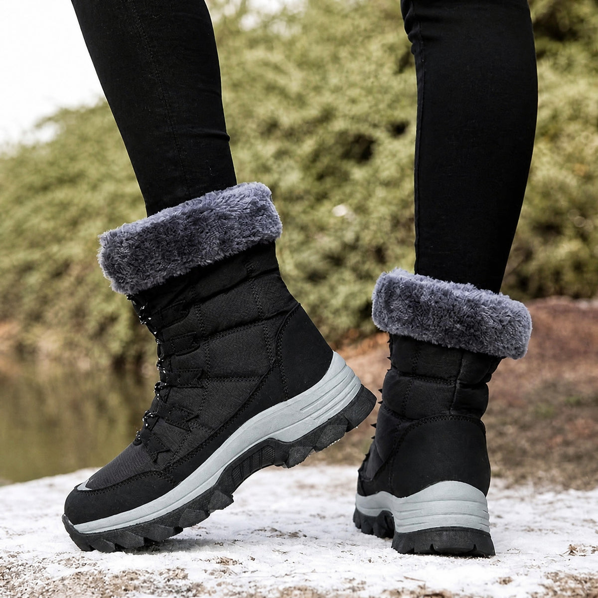 Rowan - Women's Orthopaedic Lace-Up Snow Boots with Faux Fur Trim