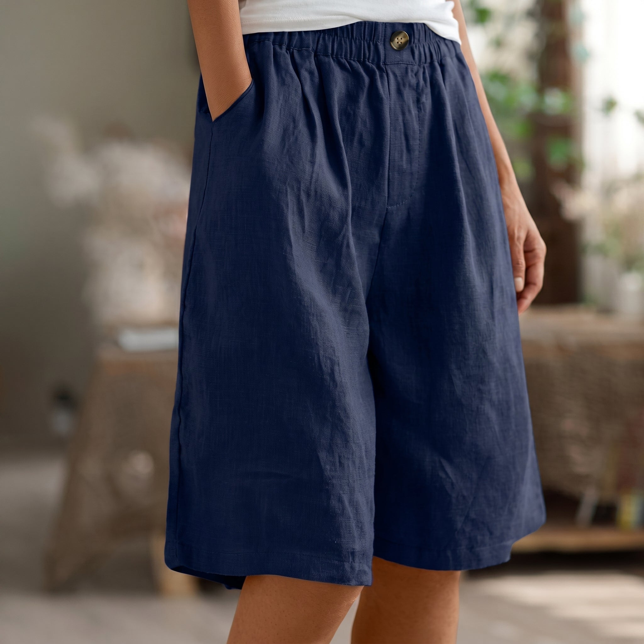 Beatrice - Women's Casual Elasticated Waist Shorts - Shorts Women - Navy Blue - Parker&Brooks