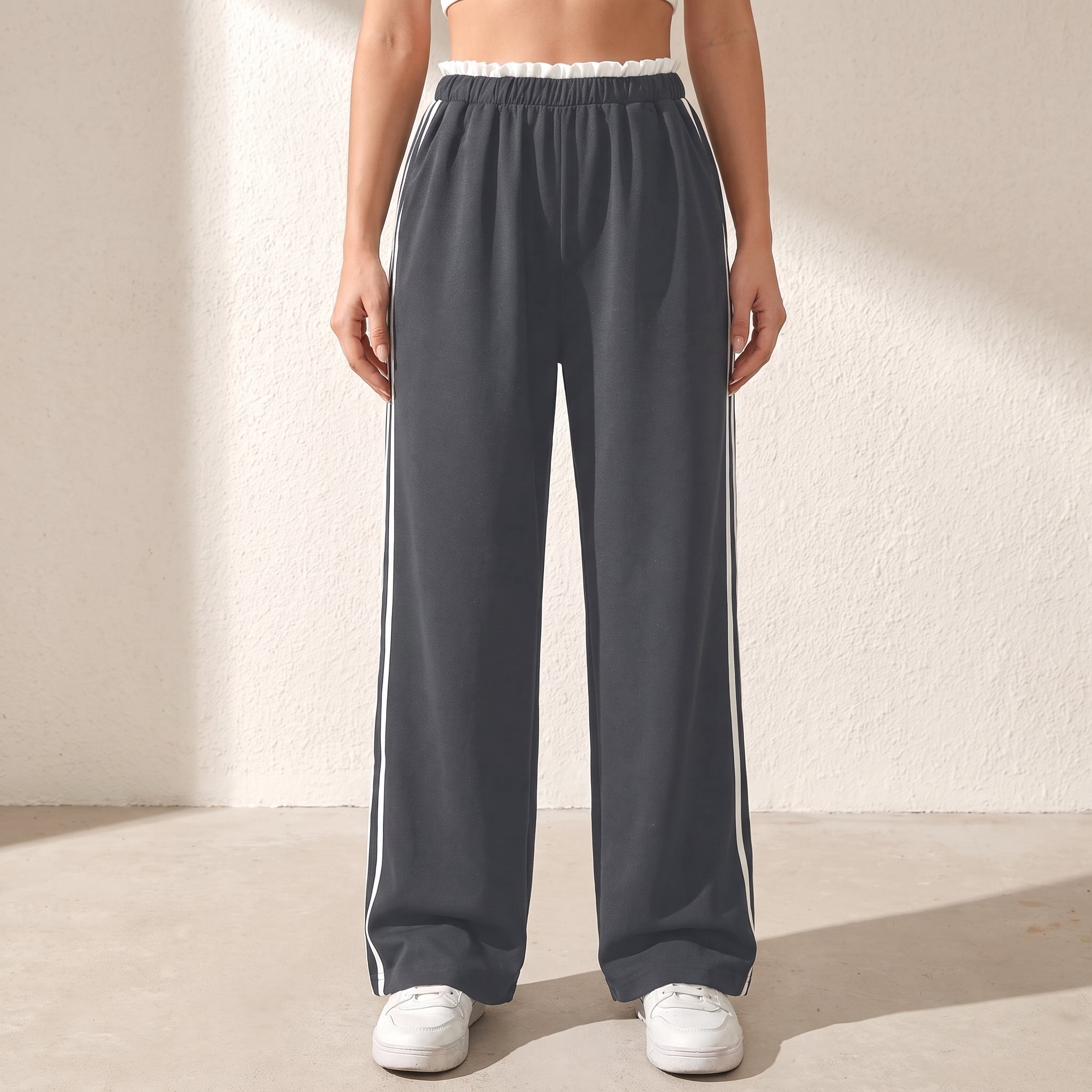 Beatrice - Women's High-Waisted Wide-Leg Joggers - Joggers - Gray - Parker&Brooks