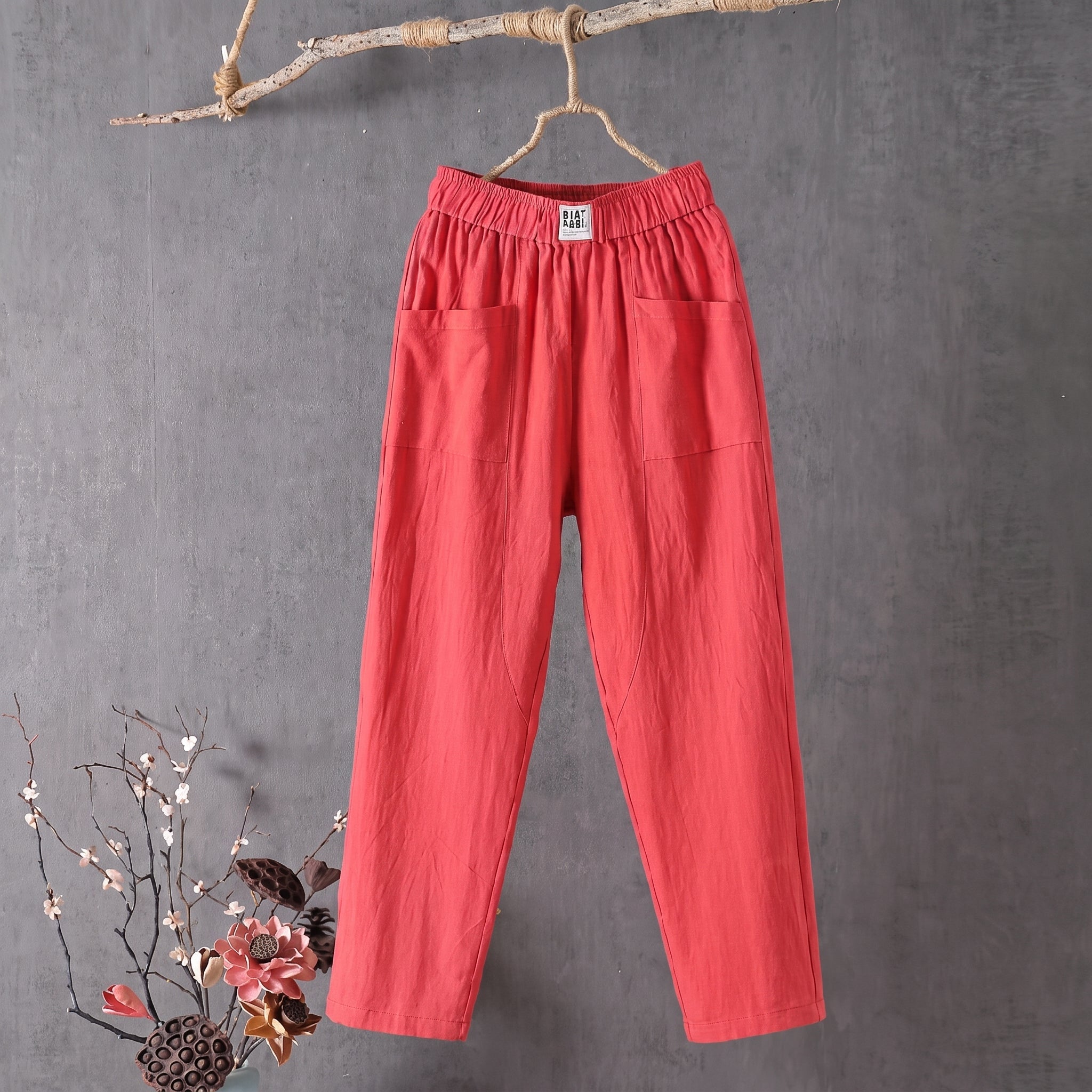 Beatrice - Women's Summer Relaxed Patch Pocket Trousers - Trousers - Red - Parker&Brooks