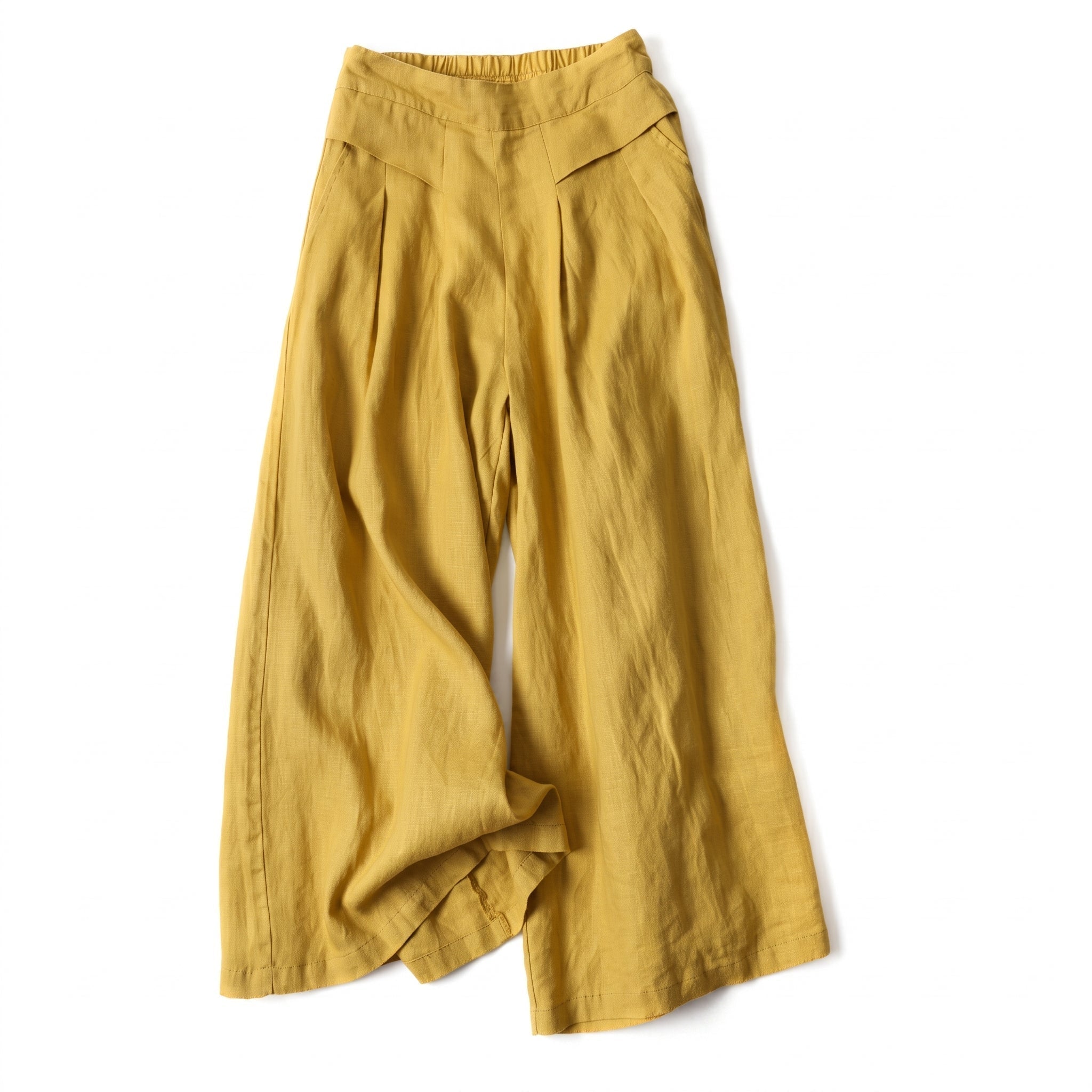 Beatrice - Women's Summer Wide-Leg Pleated Culotte Pants - Trousers - Yellow - Parker&Brooks