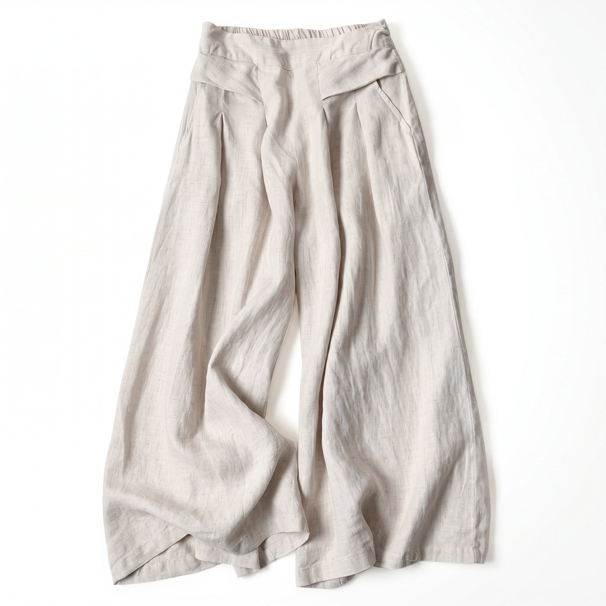 Beatrice - Women's Summer Wide-Leg Pleated Culotte Pants - Trousers - Beige - Parker&Brooks
