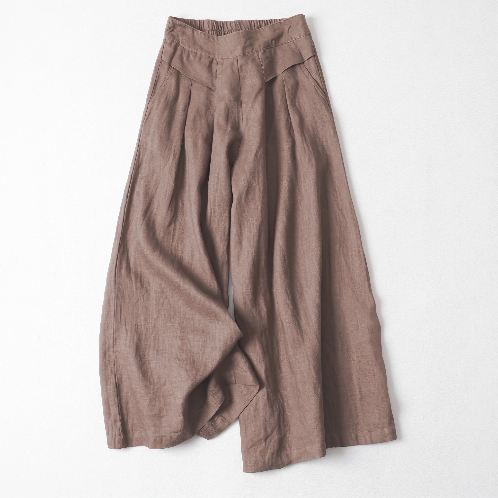 Beatrice - Women's Summer Wide-Leg Pleated Culotte Pants - Trousers - Khaki - Parker&Brooks