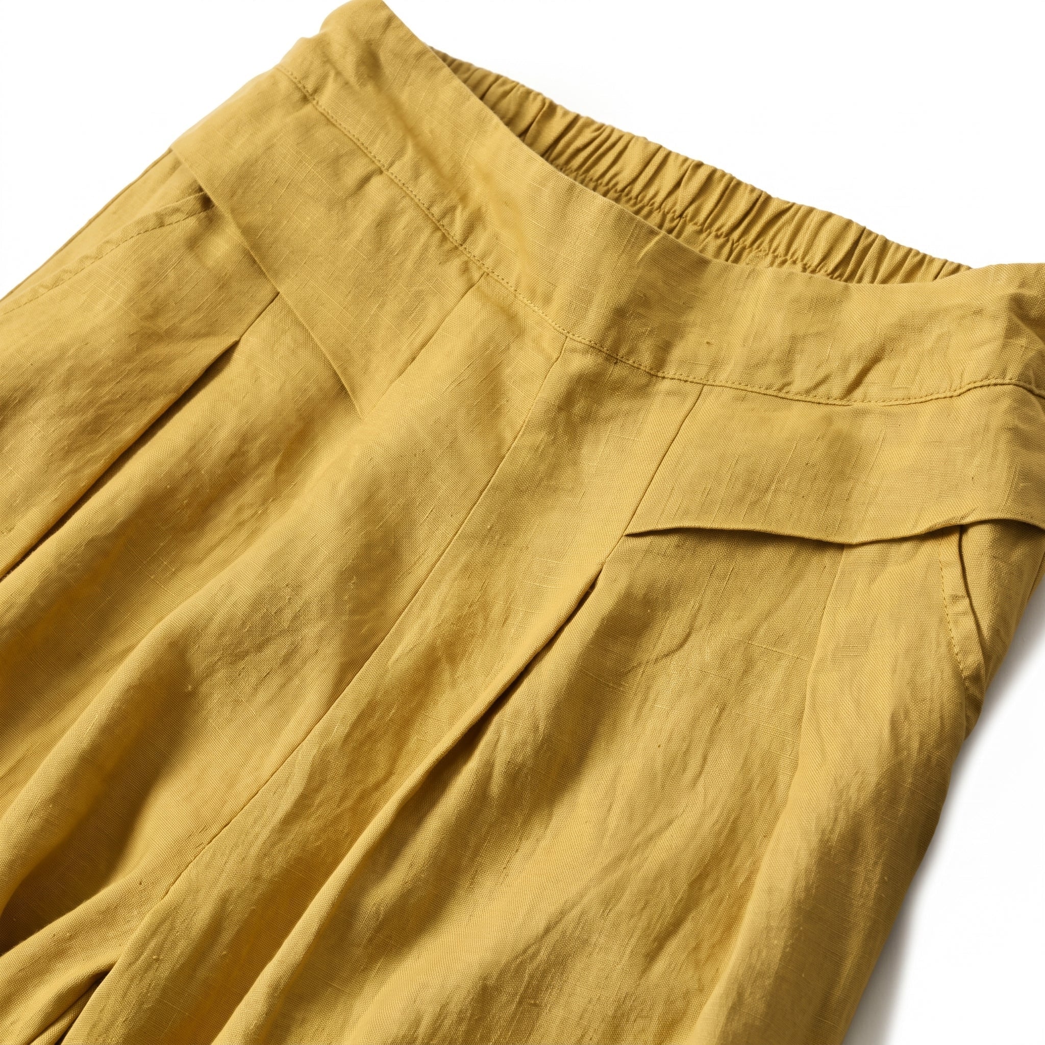 Beatrice - Women's Summer Wide-Leg Pleated Culotte Pants - Trousers - Yellow - Parker&Brooks