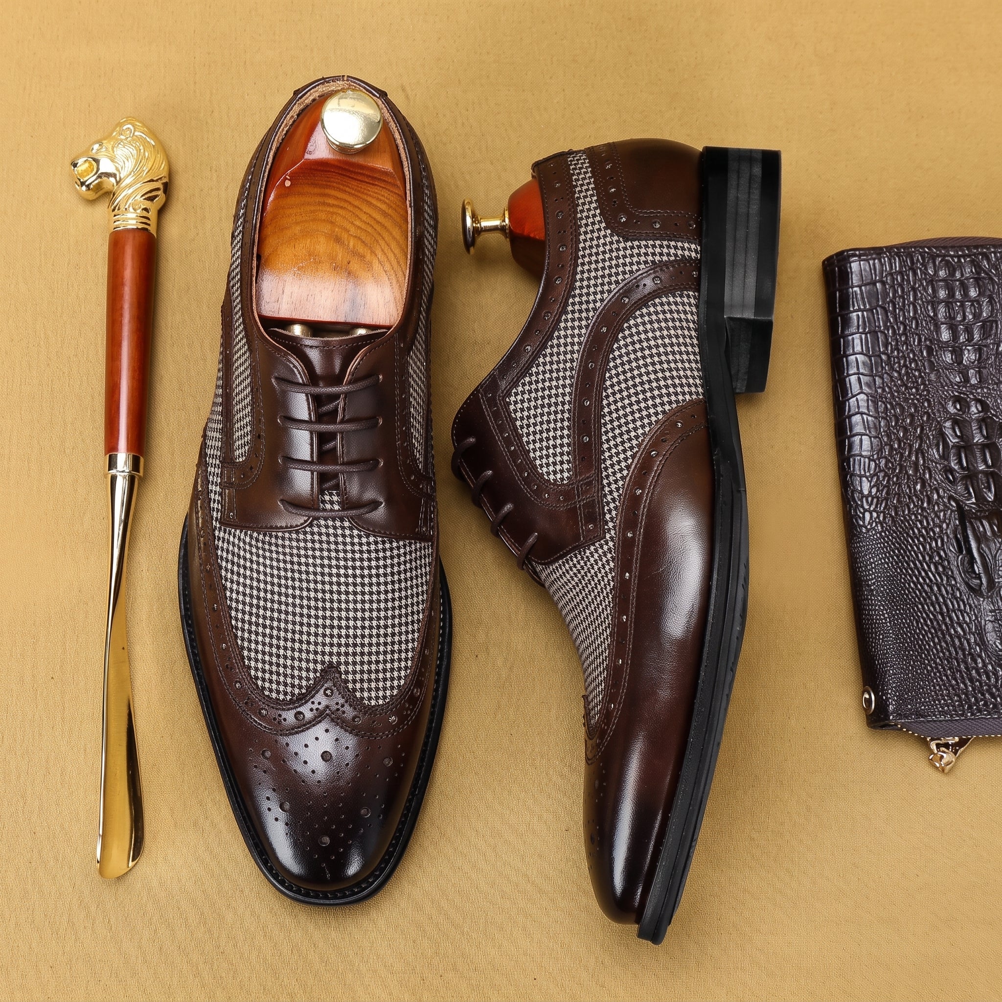 Benjamin - Casual Men's Wingtip Brogue Derby Shoes - Shoes - Dark Brown - Parker&Brooks