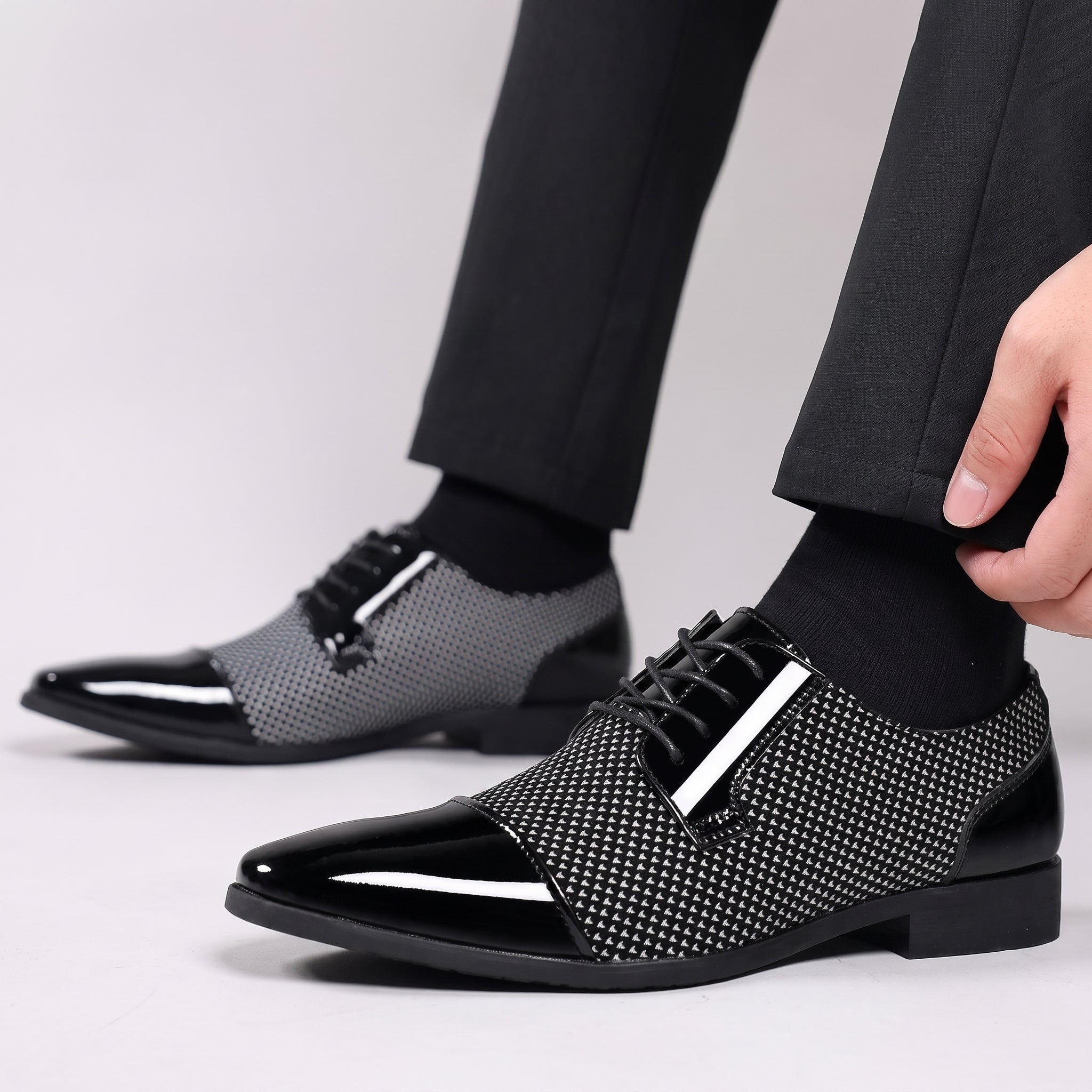 Benjamin - Men's Glossy Patent Toe Cap Wedding Shoes - Flats - White - Parker&Brooks