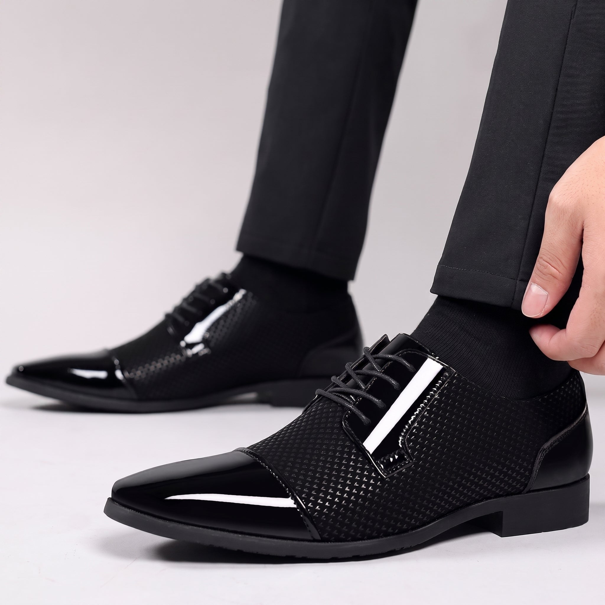 Benjamin - Men's Glossy Patent Toe Cap Wedding Shoes - Flats - Black - Parker&Brooks
