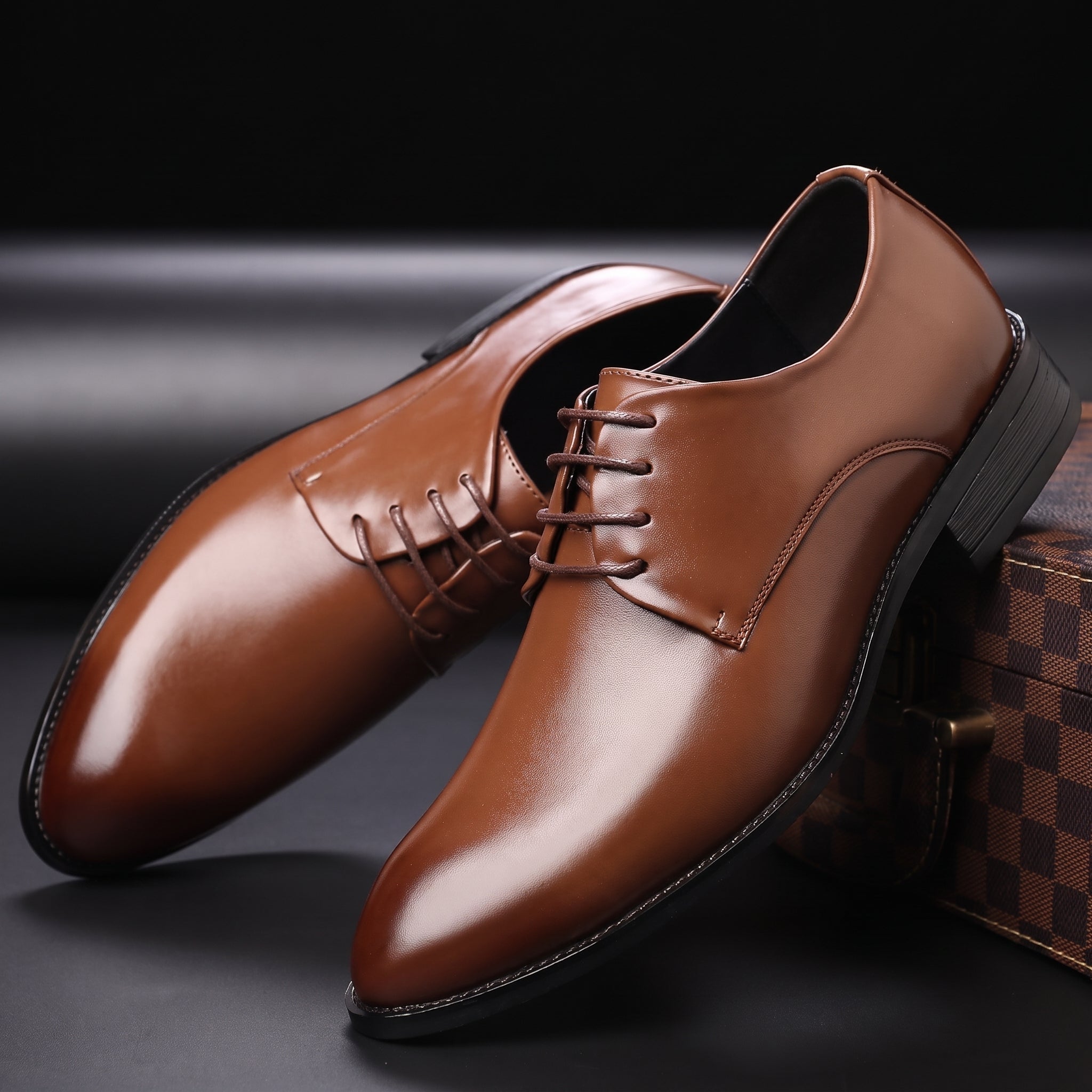 Benjamin - Men's Lace-Up Plain Derby Wedding Shoes - Flats - Brown - Parker&Brooks