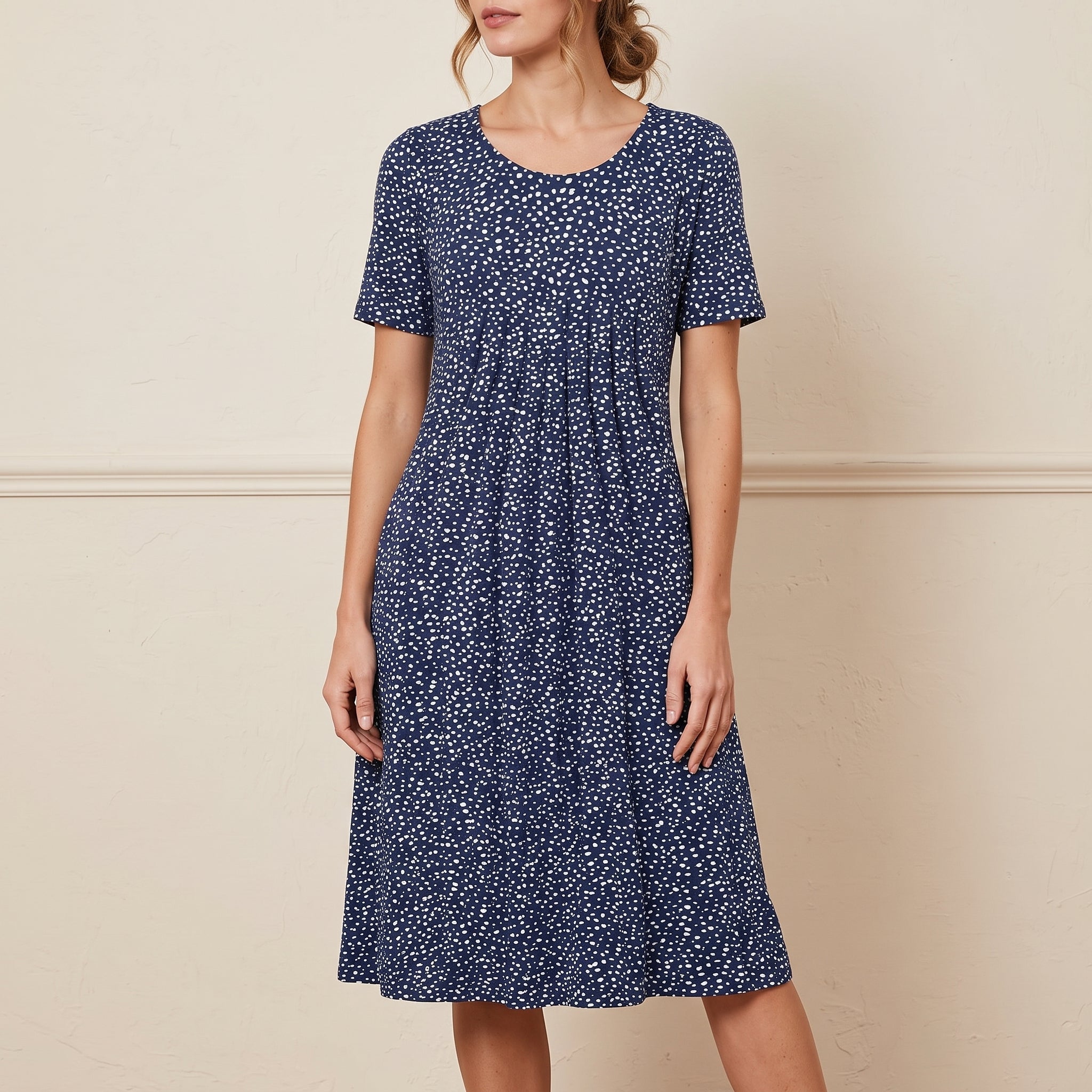 Bertha - Women's Summer Floral Scoop Neck Pleated Midi Dress - Dresses - Blue - Parker&Brooks