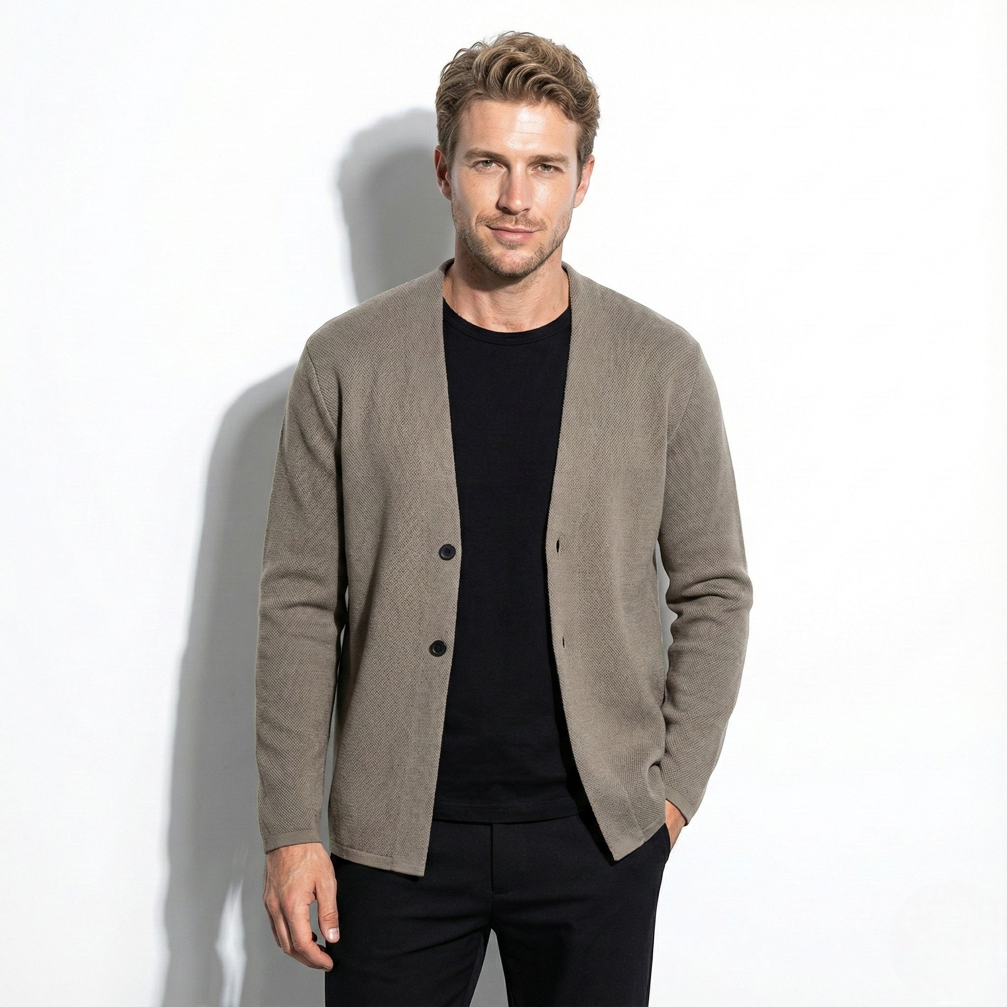 Men’s Wool Cardigan with Button Placket