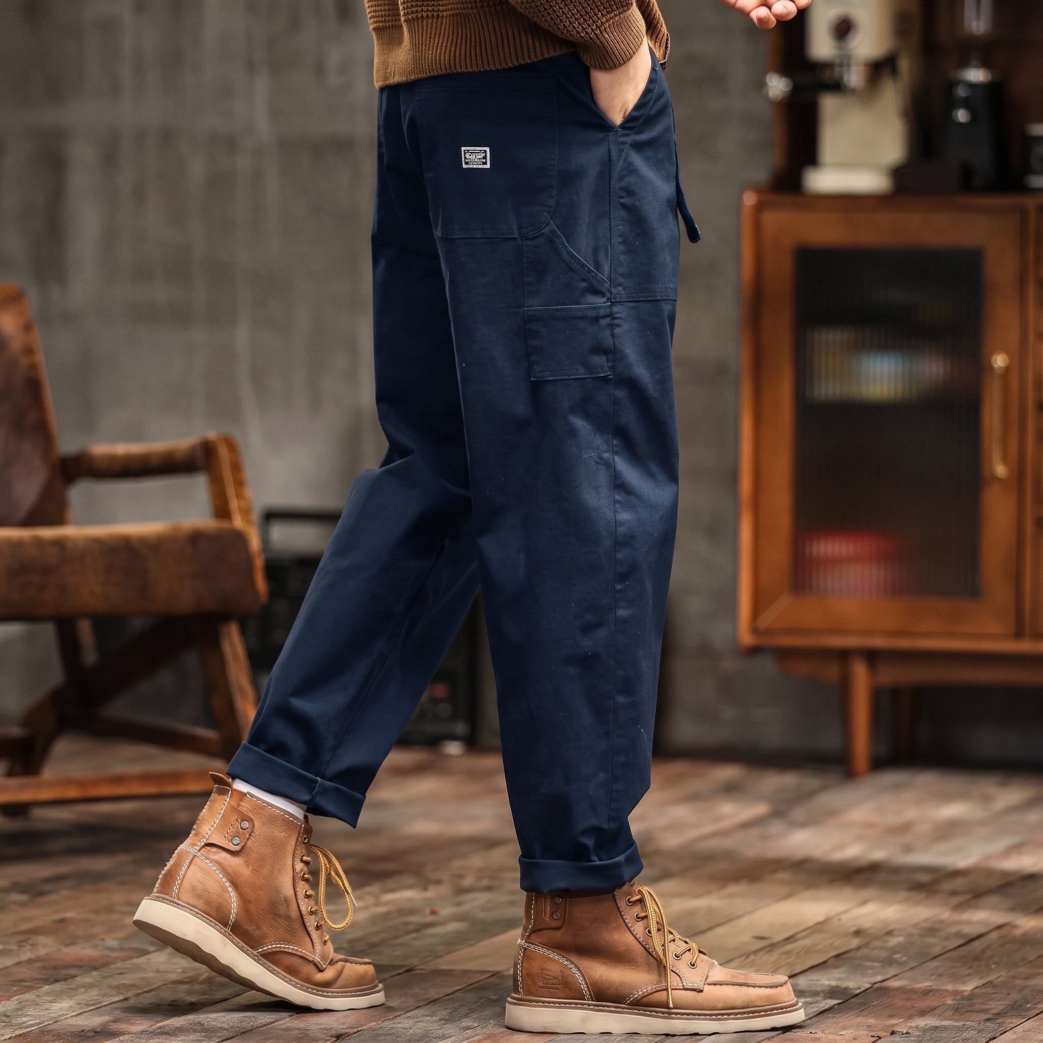 Charlie - Men's Relaxed Fit Cargo Trousers with Flap Pockets - Cargo Pants - Blue - Parker&Brooks