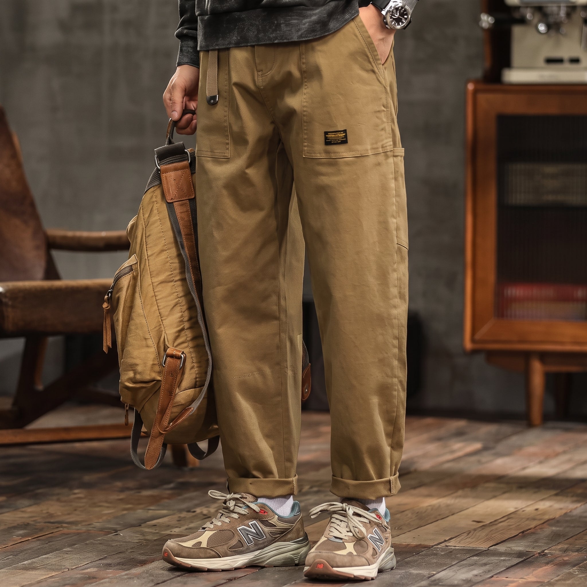 Charlie - Men's Relaxed Fit Cargo Trousers with Flap Pockets - Cargo Pants - Khaki - Parker&Brooks