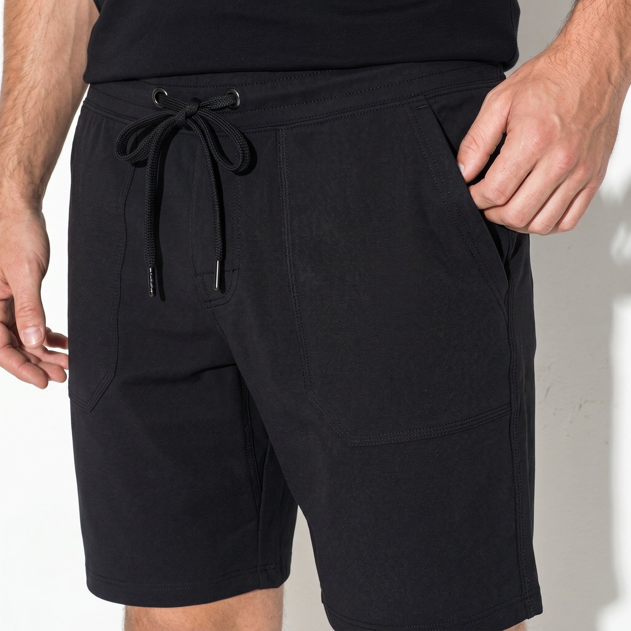 Charlie - Men's Relaxed Fit Summer Drawstring Shorts - Shorts Men - Black - Parker&Brooks
