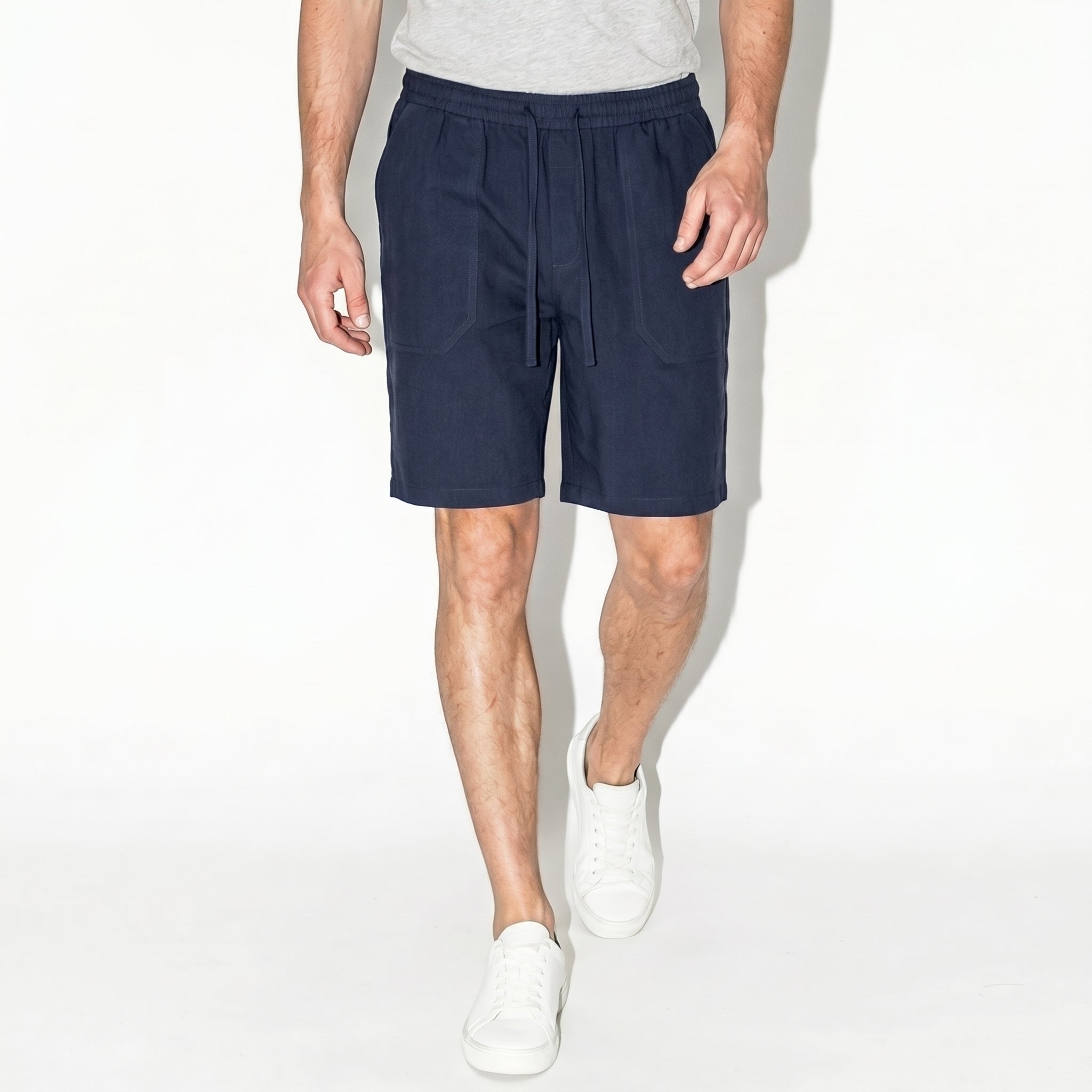 Charlie - Men's Relaxed Fit Summer Drawstring Shorts - Shorts Men - Navy Blue - Parker&Brooks