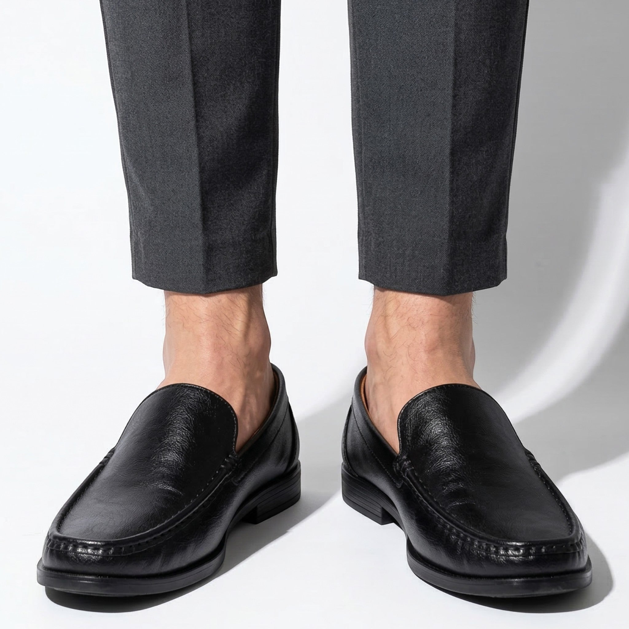 Charlie - Men's Comfortable Slip - on Loafers - Loafers - Black - Parker&Brooks