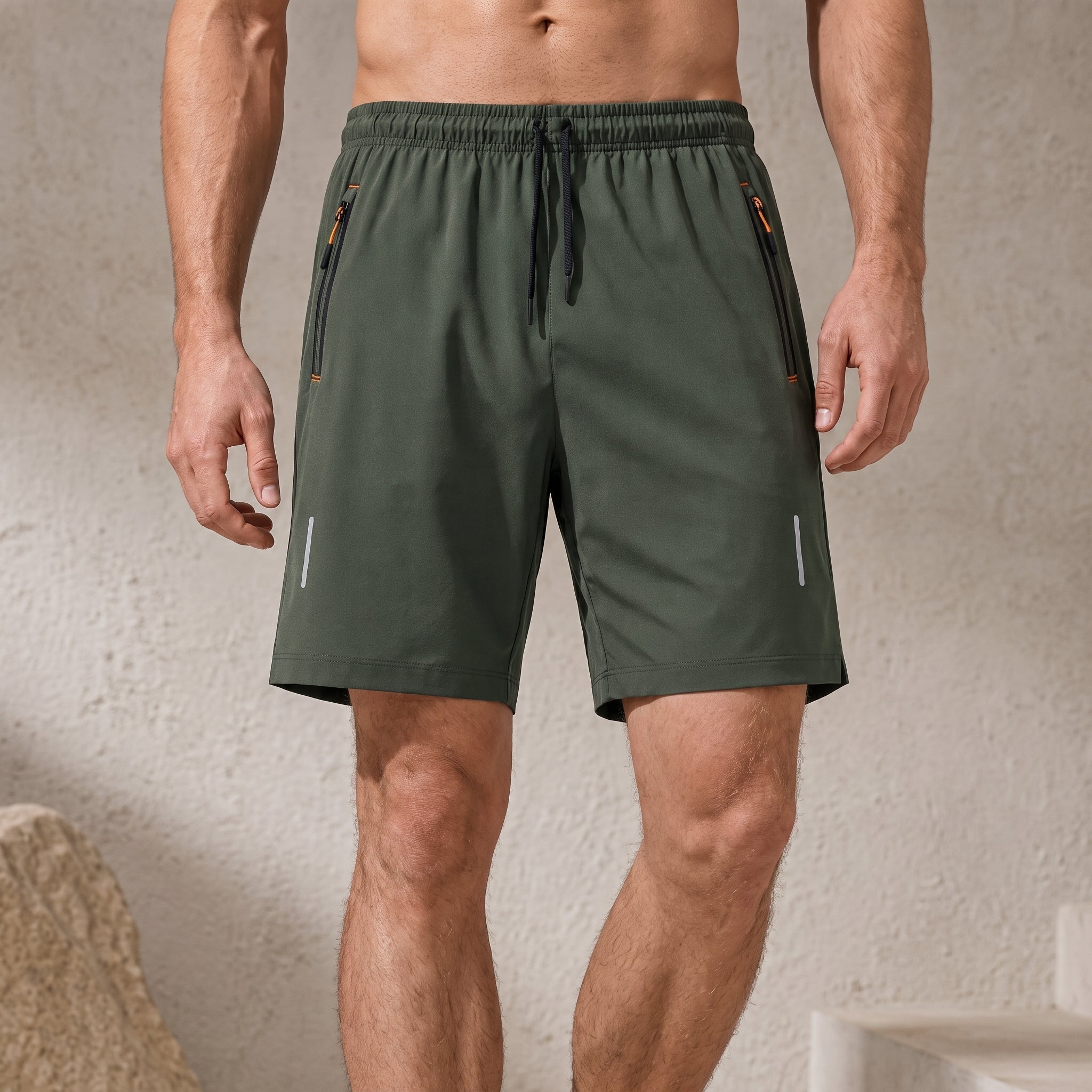 Charlie – Men's Summer Relaxed Fit Zip Pocket Sports Shorts - Shorts - Green - Parker&Brooks