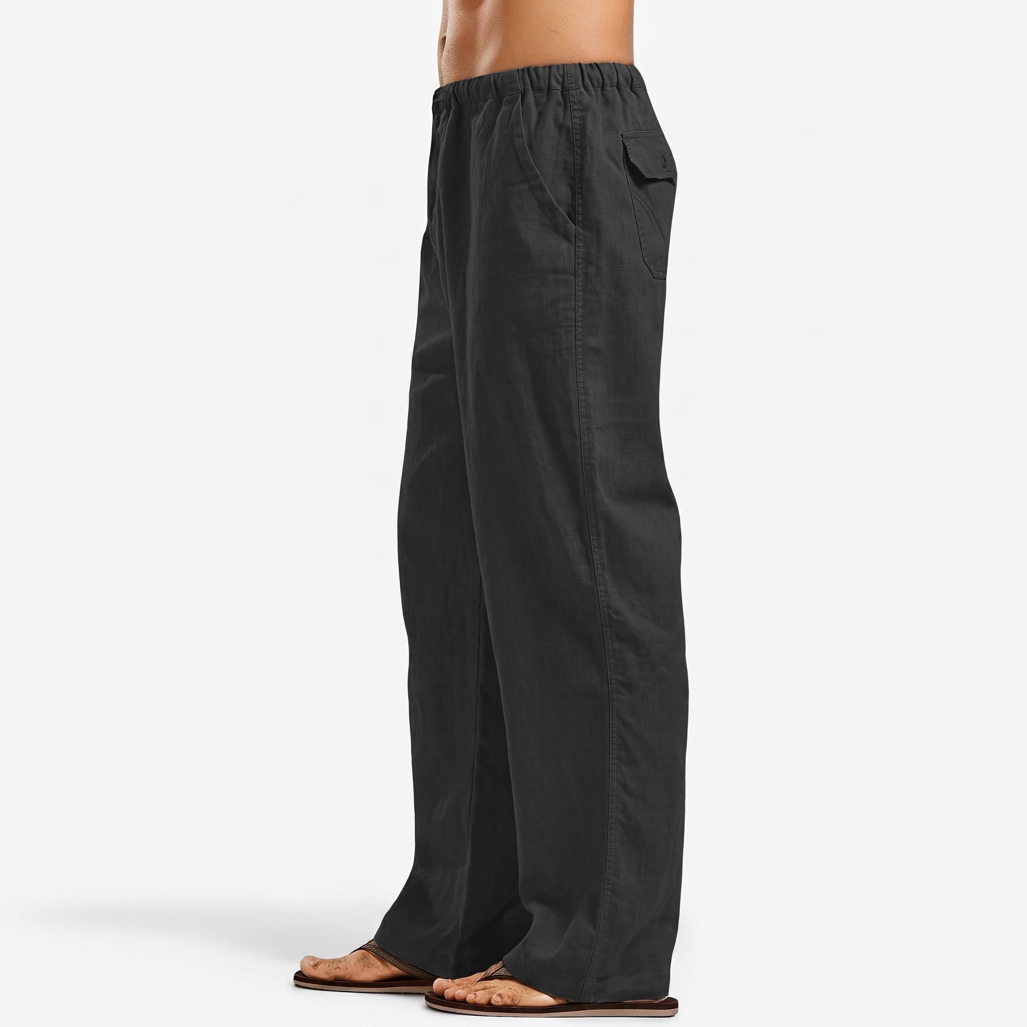Charlie - Men's Summer Wide Leg Straight Casual Trousers - Trousers - Black - Parker&Brooks