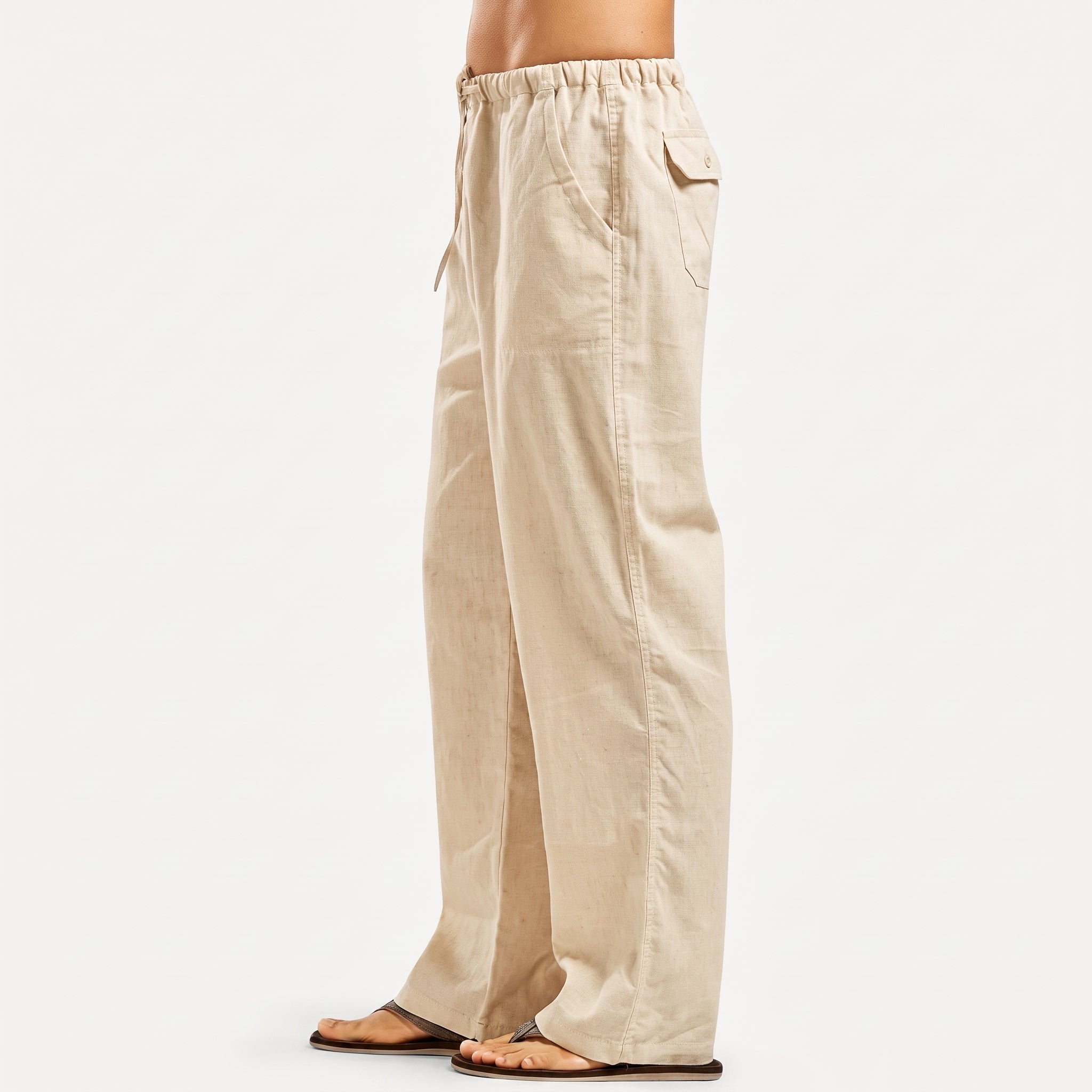 Charlie - Men's Summer Wide Leg Straight Casual Trousers - Trousers - Khaki - Parker&Brooks