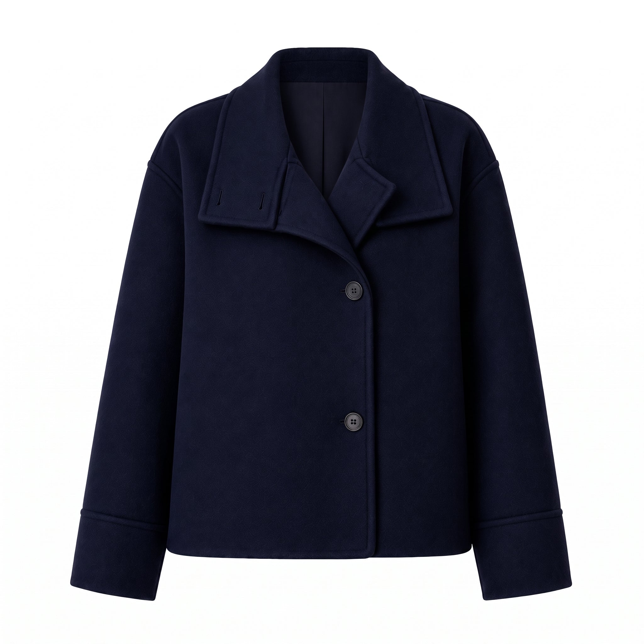 Charlotte - Women's Boxy Cropped Funnel Neck Coat - Overcoats - Navy Blue - Parker&Brooks