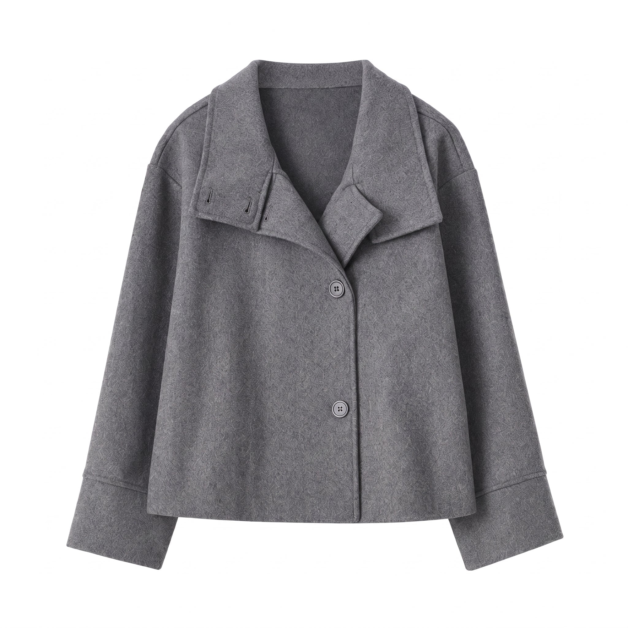 Charlotte - Women's Boxy Cropped Funnel Neck Coat - Overcoats - Dark Gray - Parker&Brooks