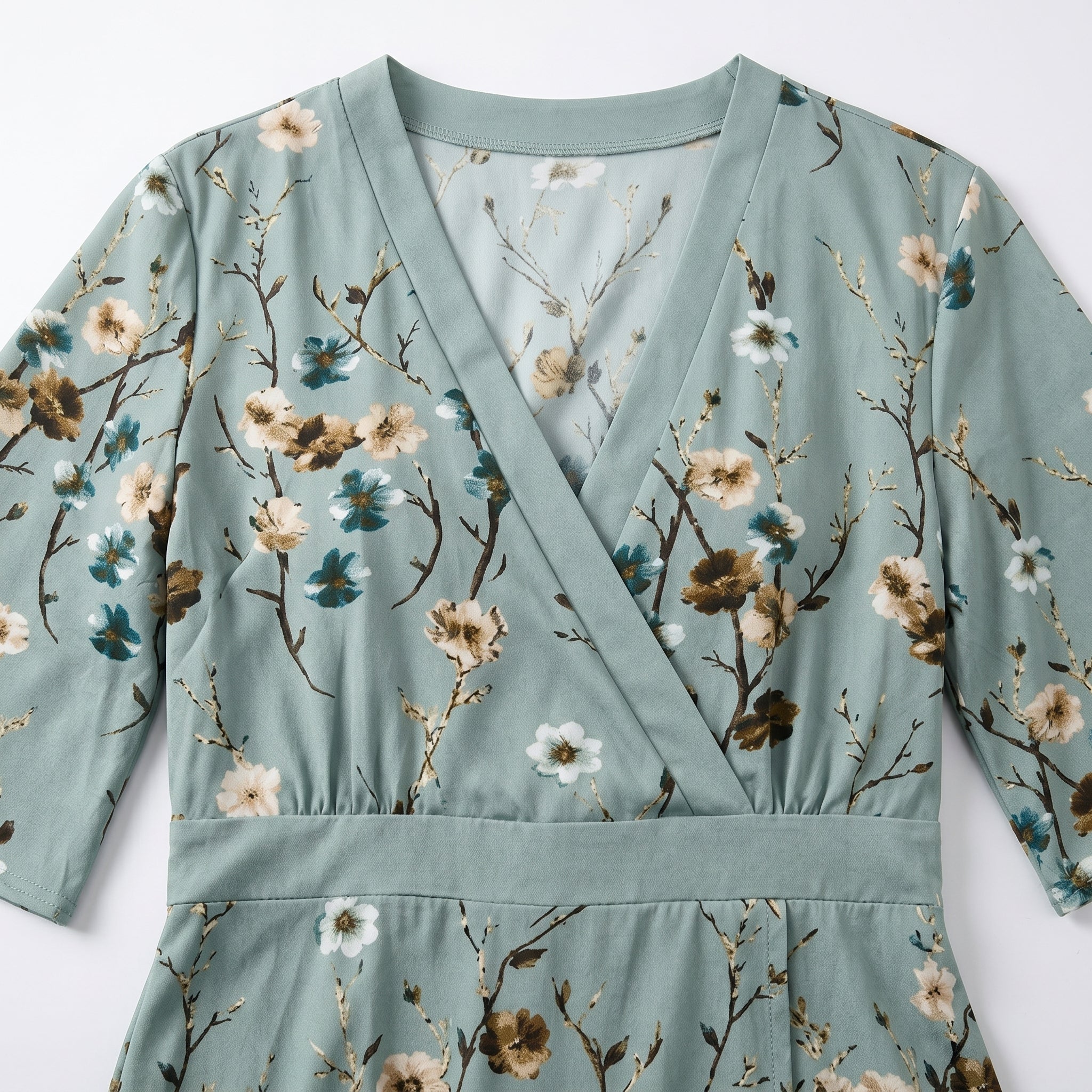Charlotte - Women's Floral Print V - Neck Wrap Maxi Dress - Maxi Dress - Green - Parker&Brooks