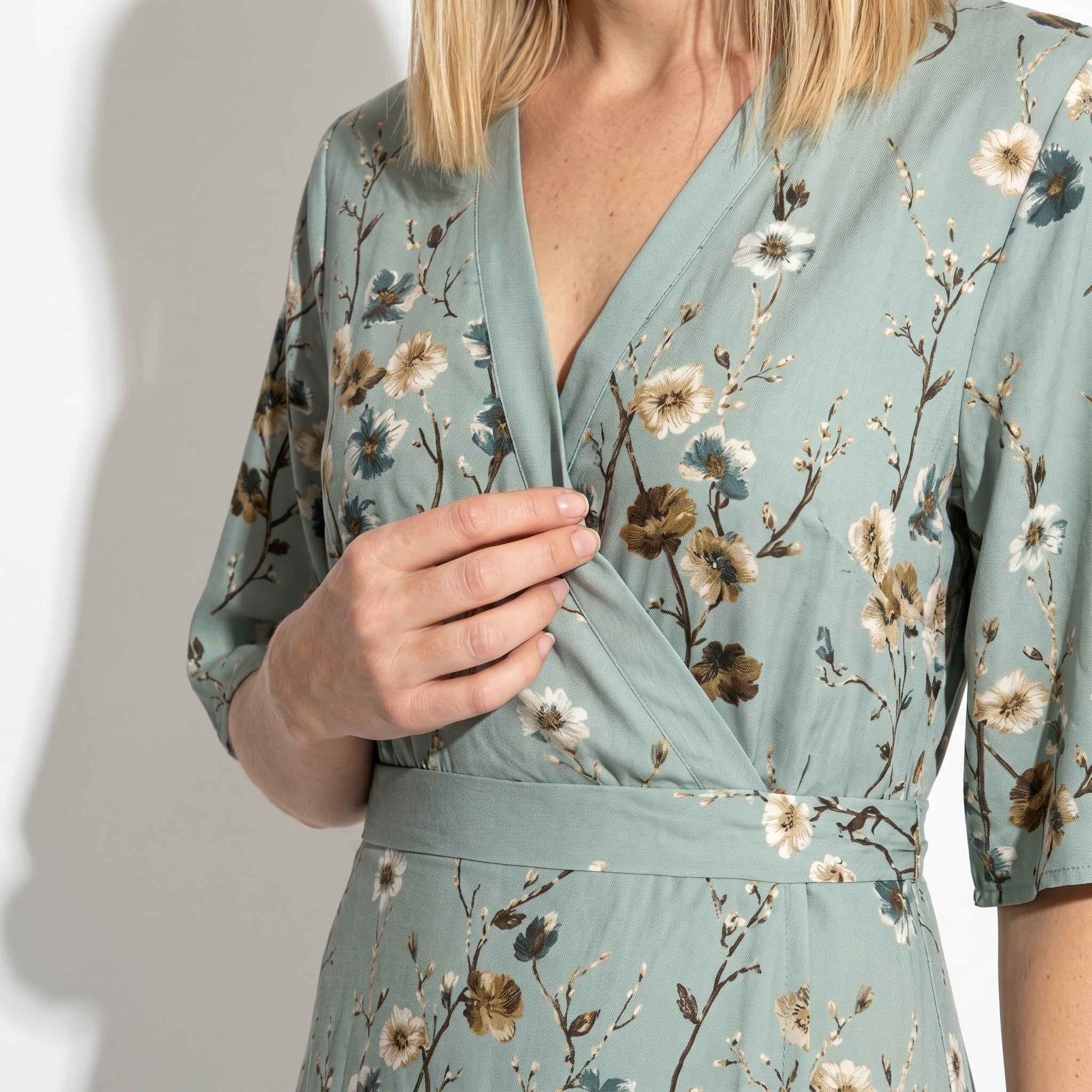 Charlotte - Women's Floral Print V - Neck Wrap Maxi Dress - Maxi Dress - Green - Parker&Brooks