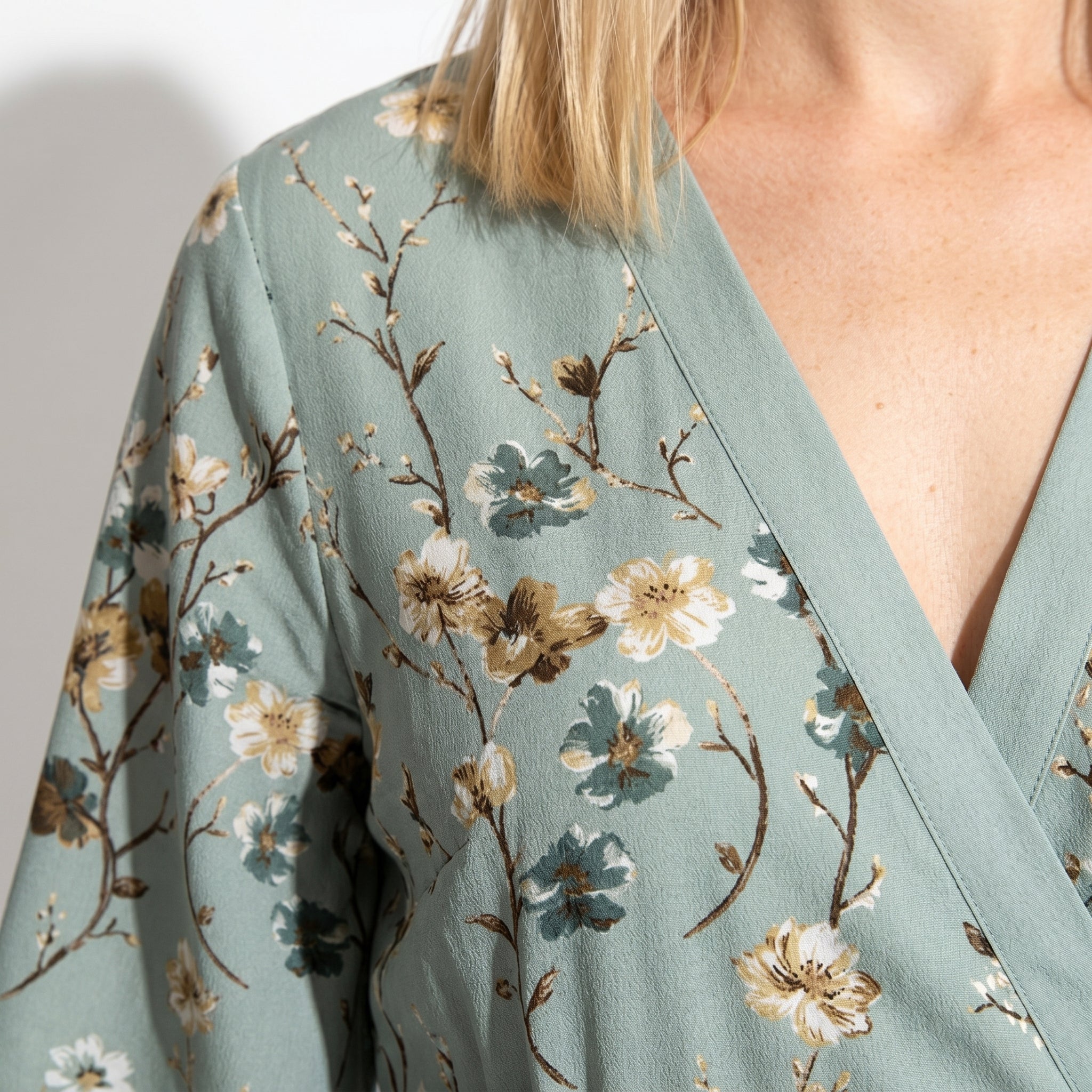 Charlotte - Women's Floral Print V - Neck Wrap Maxi Dress - Maxi Dress - Green - Parker&Brooks