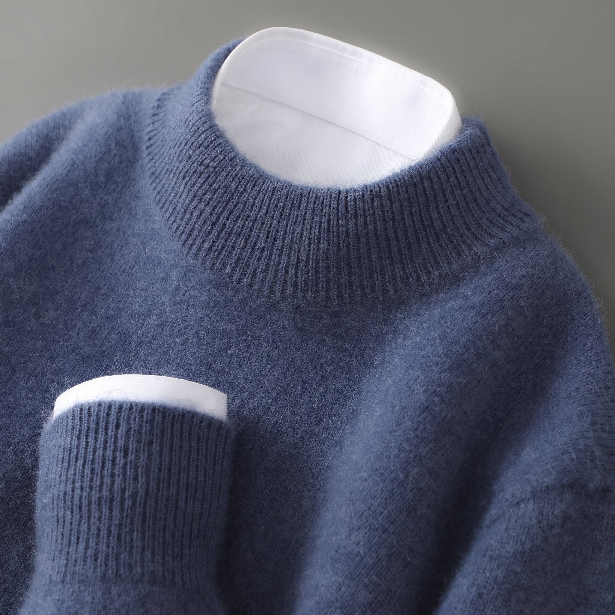 Charlotte - Women's Mock Neck Ribbed Knit Sweater - Sweaters - Blue - Parker&Brooks