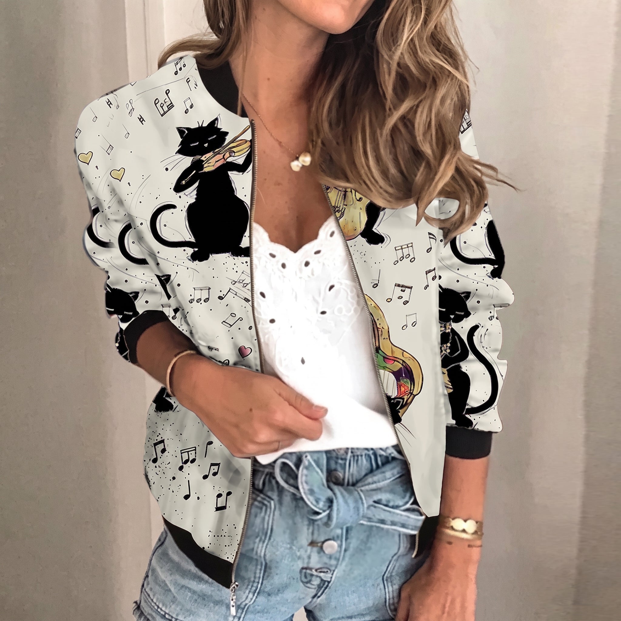 Charlotte - Women's Relaxed Fit Lightweight Printed Jacket - Jackets - Gray - Parker&Brooks