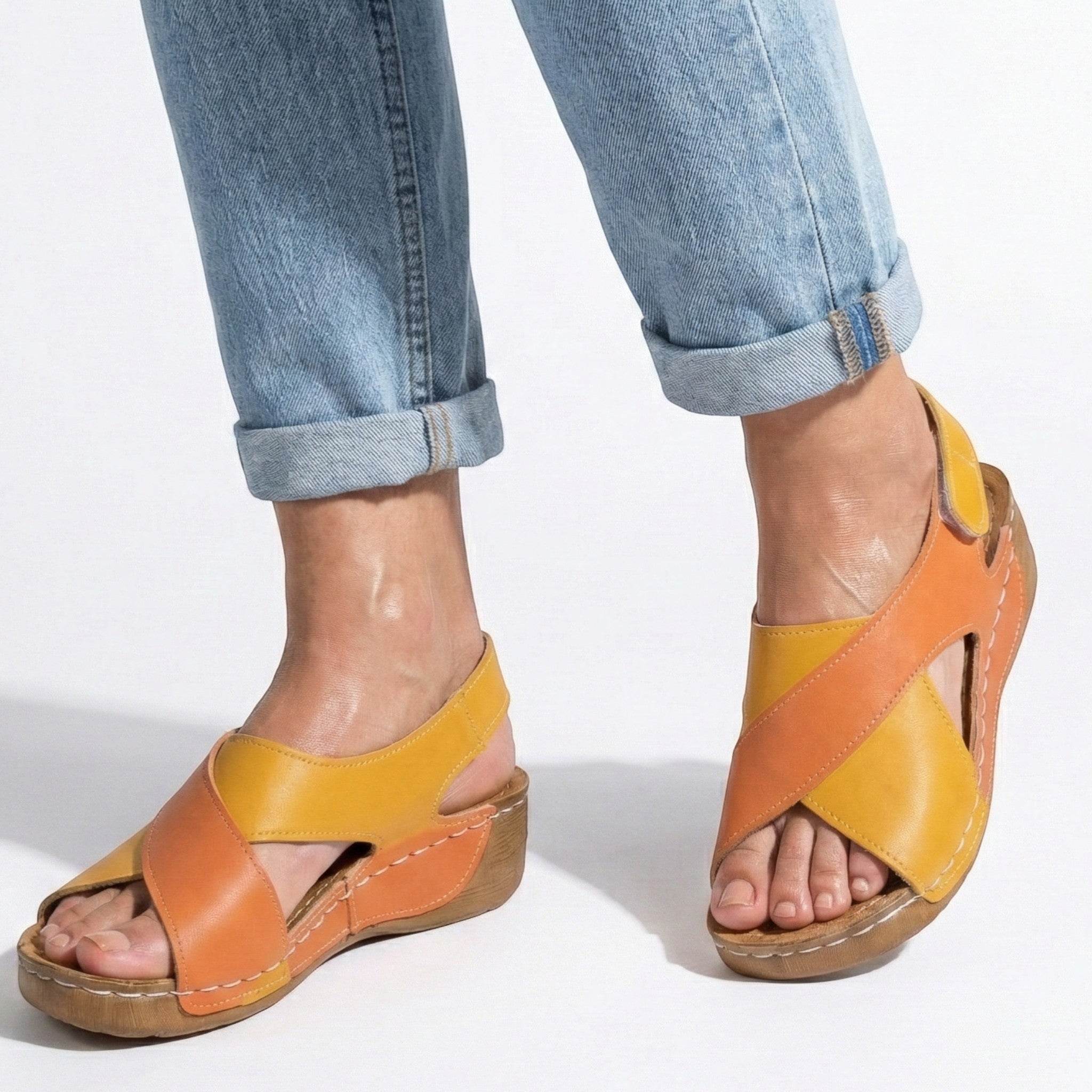 Charlotte - Women's Orthopedic Wedge Sandal - Sandals - Orange - Parker&Brooks