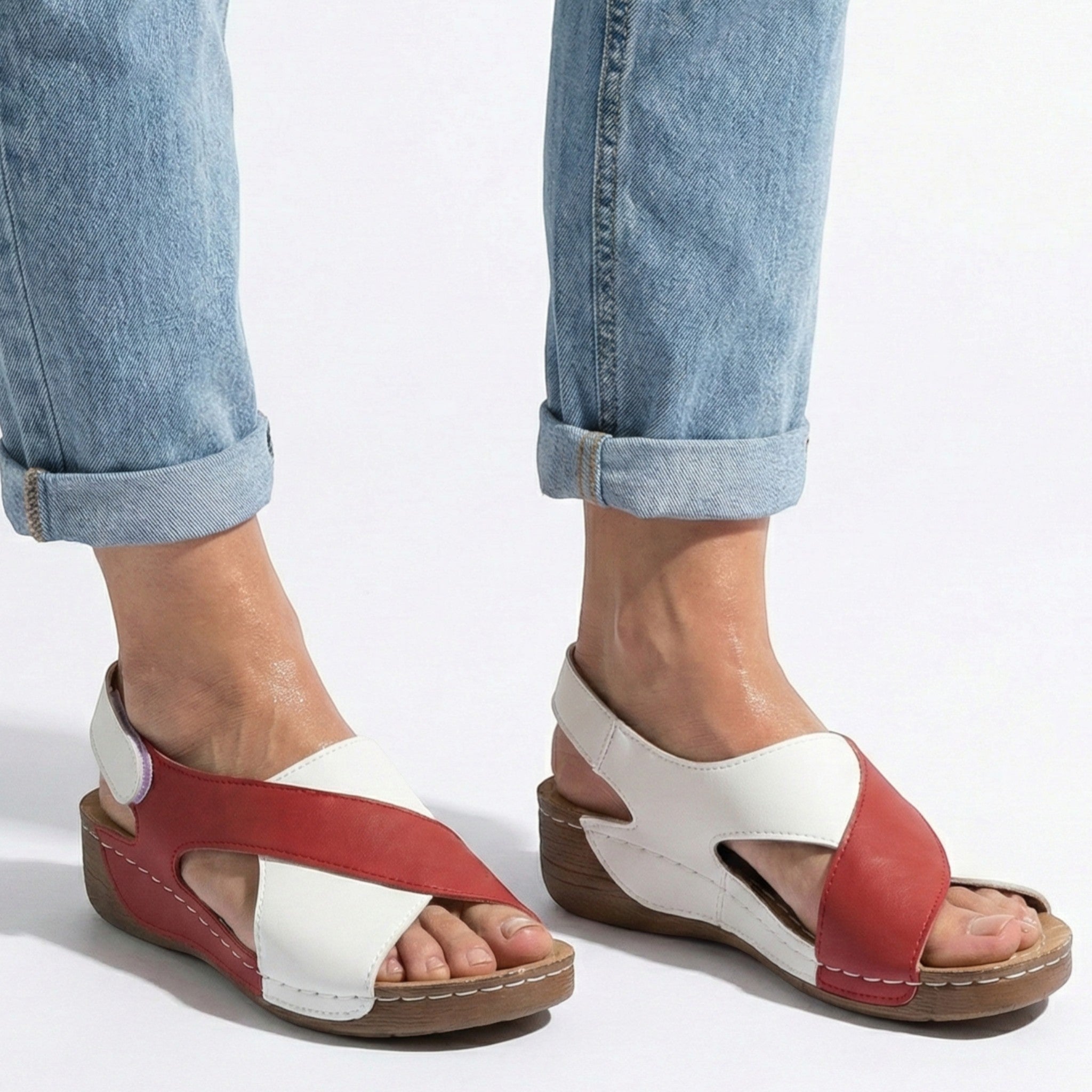 Charlotte - Women's Orthopedic Wedge Sandal - Sandals - Red - Parker&Brooks