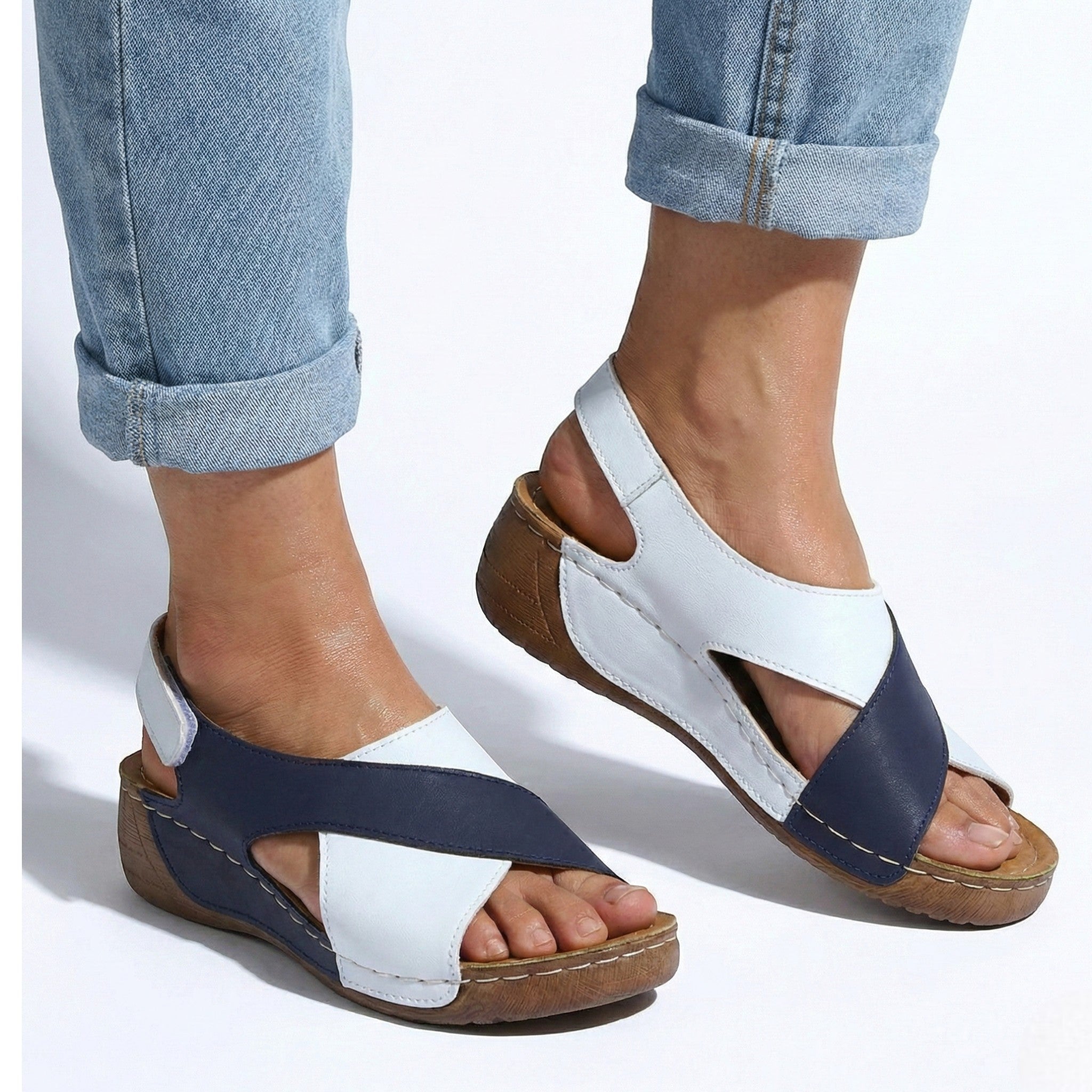 Charlotte - Women's Orthopedic Wedge Sandal - Sandals - Blue - Parker&Brooks